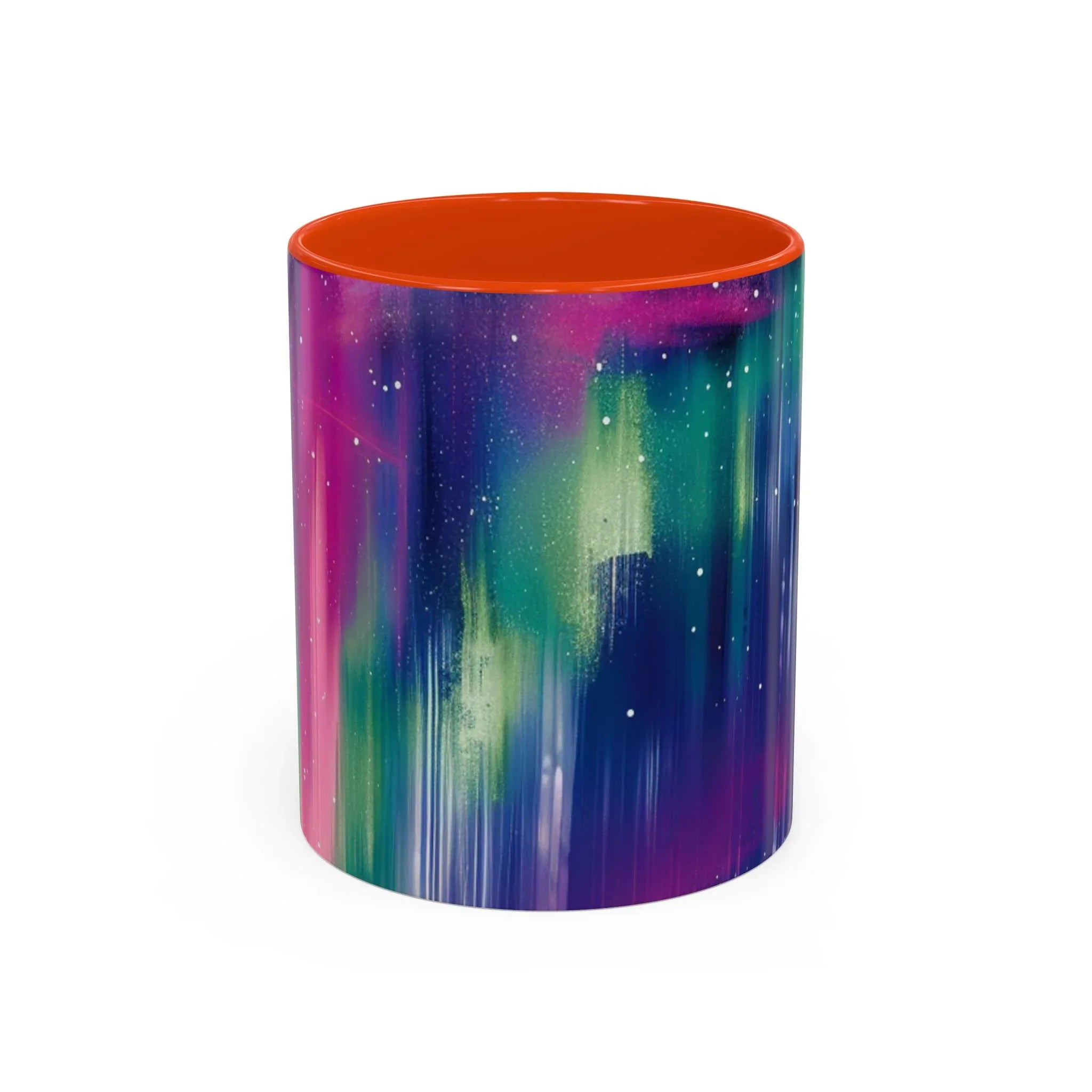Colorful Mugs (11oz, 15oz), aurora borealis coffee cup design, northern lights starry silhouettes coffee cup - 250 USA Celebration