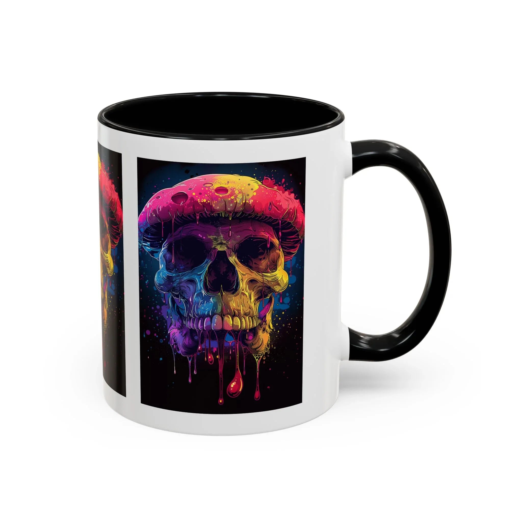 Psychedelic Mushroom Skull Rainbow Drip Mug | Blacklight Reactive Coffee Mug - 250 USA Celebration