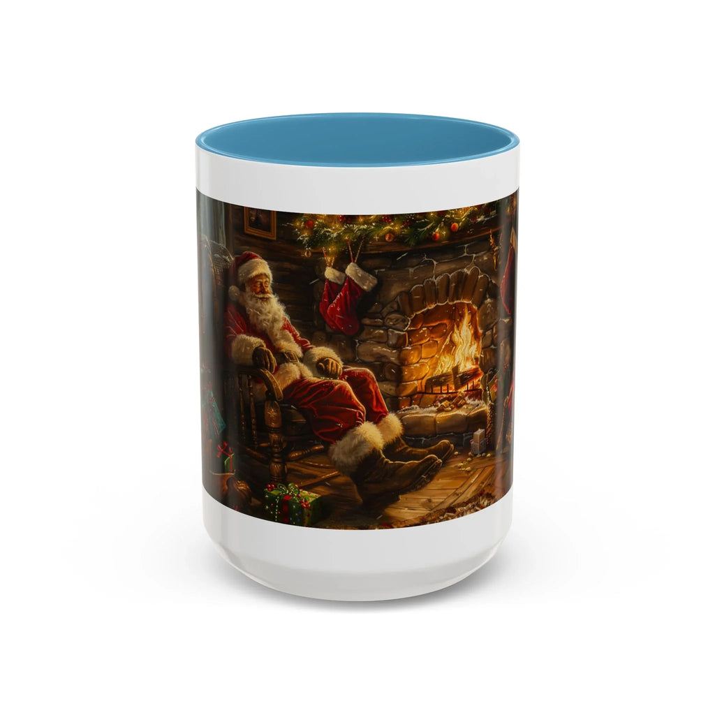 Santa Claus Fireplace Scene Accent Coffee Mug | Storybook Illustration, Rustic Cabin - 250 USA Celebration