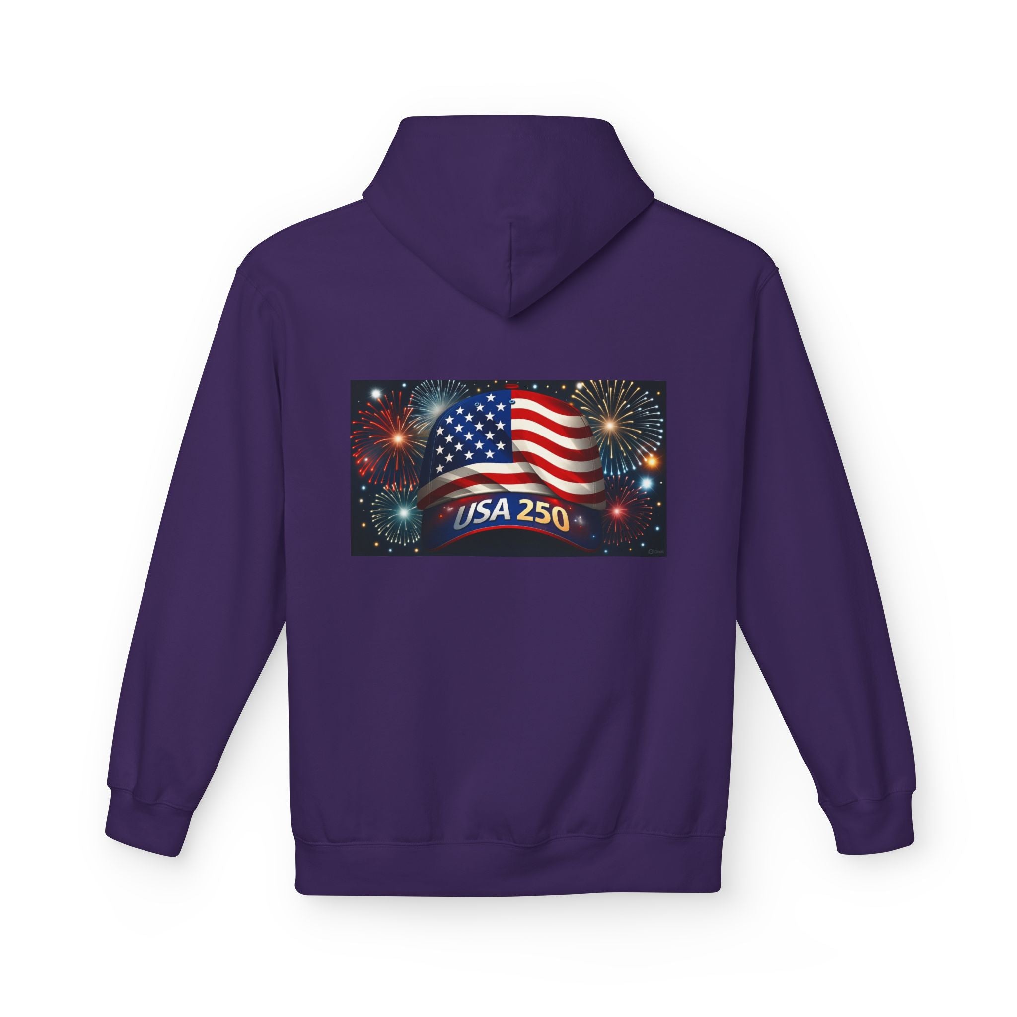 USA 250 Patriotic Hoodie with American Flag & Fireworks