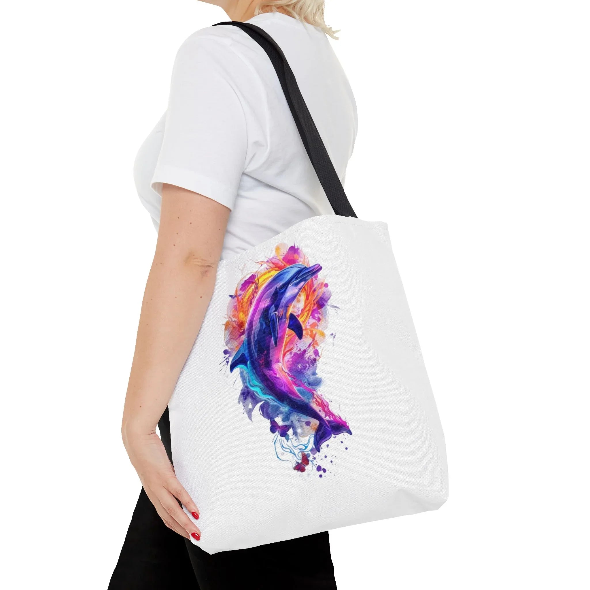 Colorful Watercolor Dolphin Tote Bag | Vibrant Splash Ocean Art - 250 USA Celebration