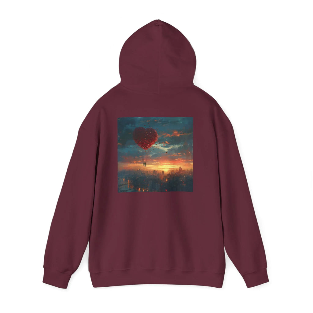 Romantic Sunset Hoodie with Hot Air Balloon, Unisex Sweatshirt for Valentines Day, Valentine's Day T-Shirts, Personalized Valentine's Gifts - 250 USA Celebration