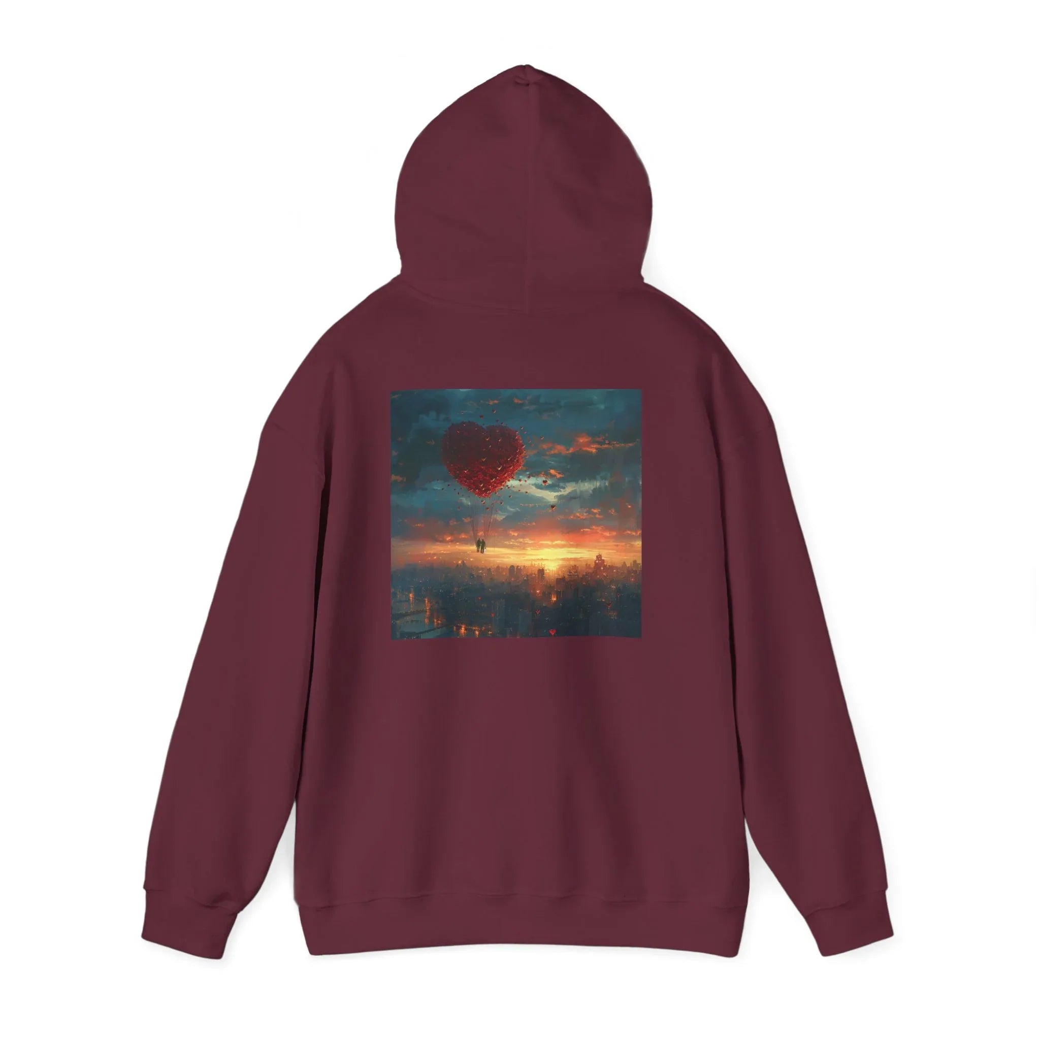 Romantic Sunset Hoodie with Hot Air Balloon, Unisex Sweatshirt for Valentines Day, Valentine's Day T-Shirts, Personalized Valentine's Gifts - 250 USA Celebration