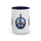 Psychedelic Mushroom Peace Sign Mug | Neon Tie-Dye Peace Script - 250 USA Celebration
