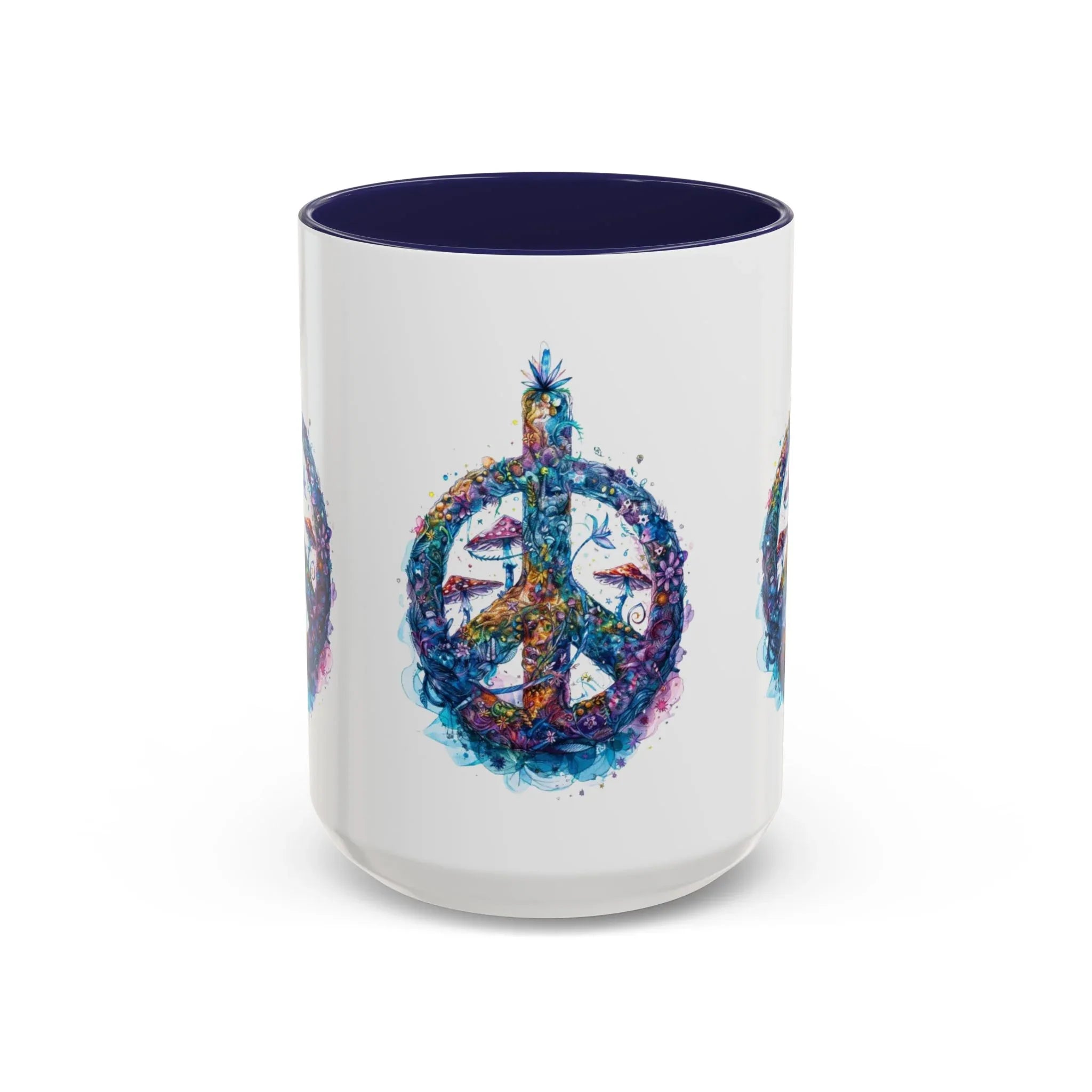 Psychedelic Mushroom Peace Sign Mug | Neon Tie-Dye Peace Script - 250 USA Celebration