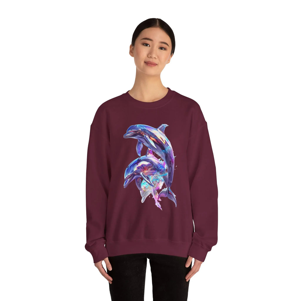 Iridescent Dolphin Trio Sweatshirt | Ocean Marine Animal Crewneck - 250 USA Celebration