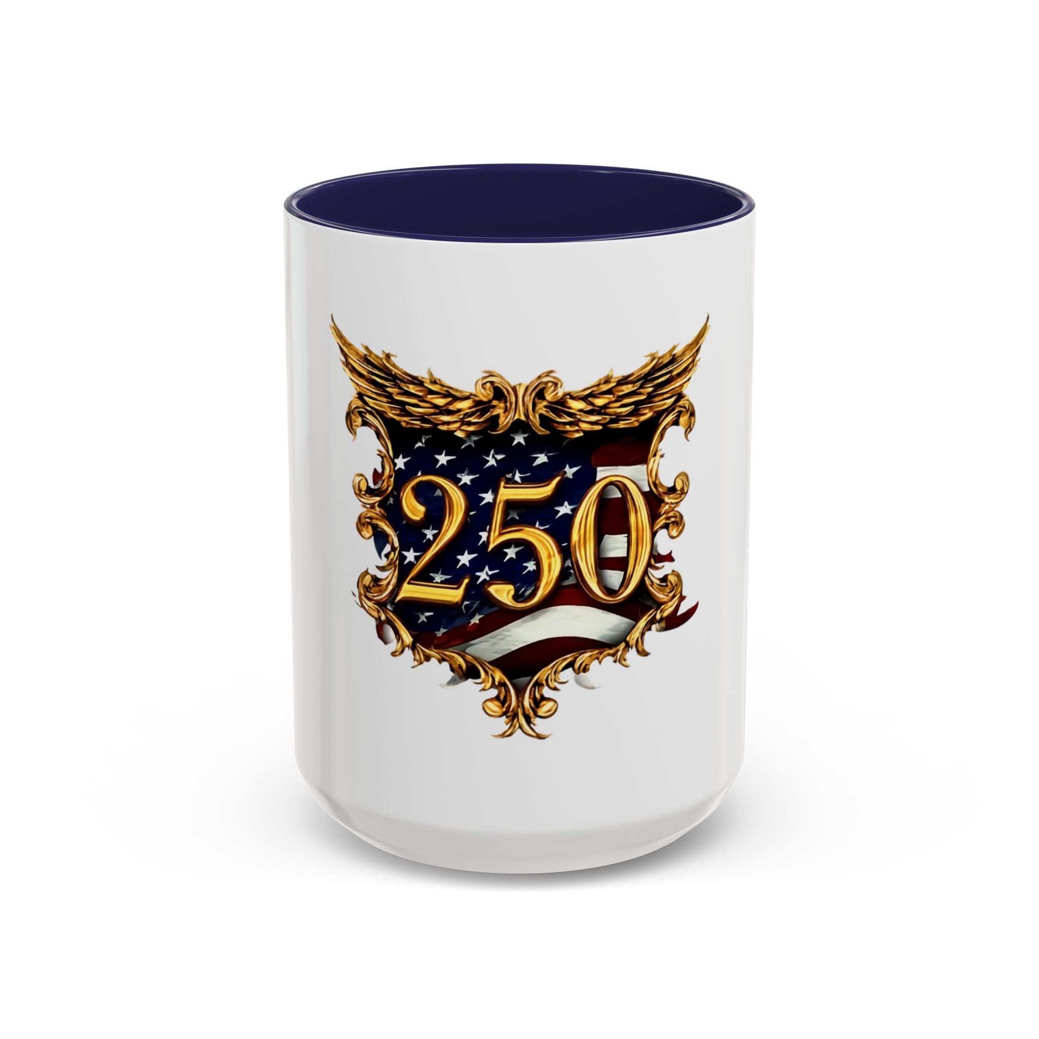 250th Anniversary American Flag Accent Coffee Mug — Patriotic 250th Year Anniversary Celebration Gift