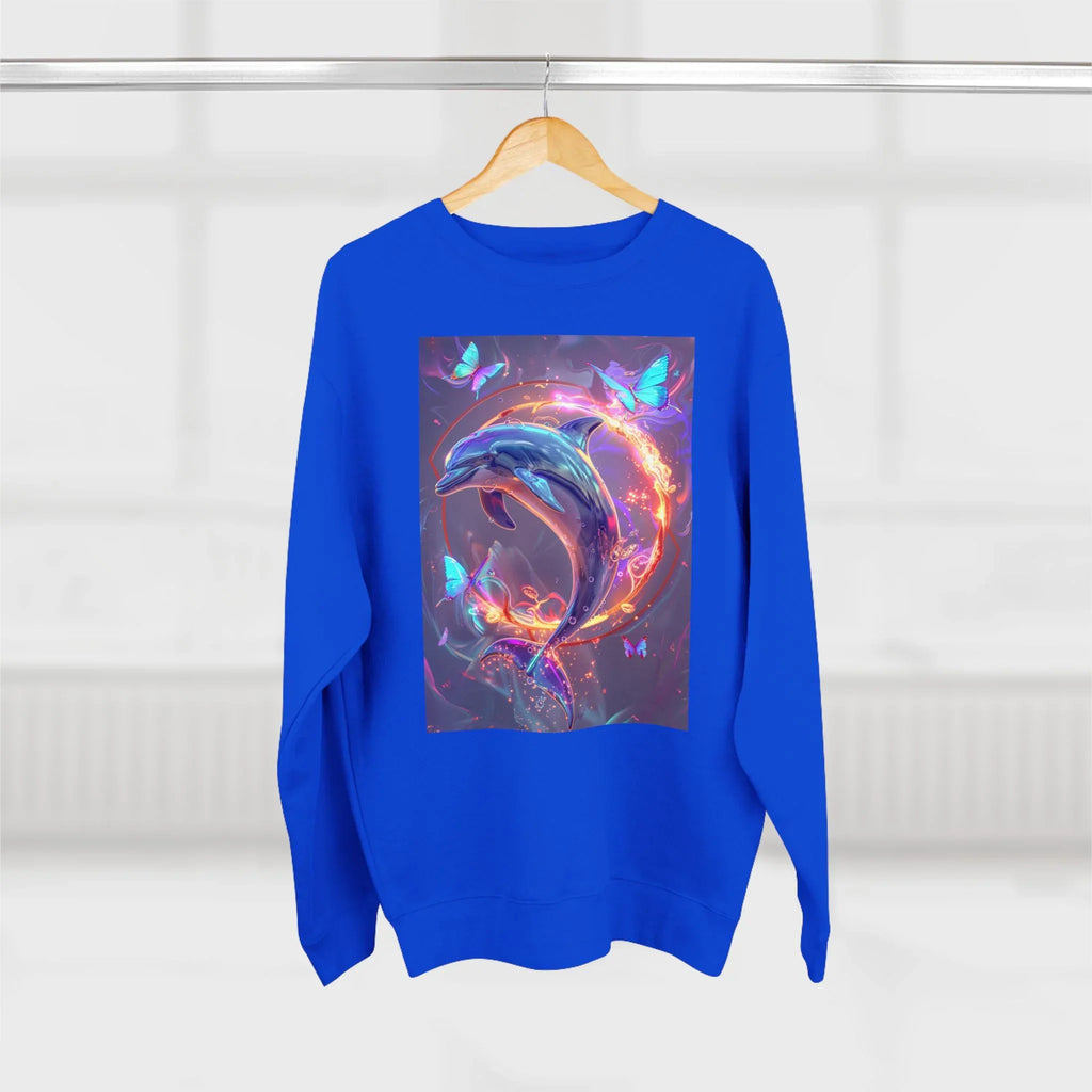 Neon Mystic Dolphin Ring sweatshirt | Glowing Butterflies, Fantasy Ocean Art - 250 USA Celebration