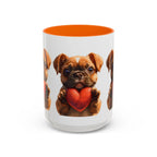 Cute French Bulldog Holding Red Heart Accent Coffee Mug | Puppy Cartoon Illustration - 250 USA Celebration