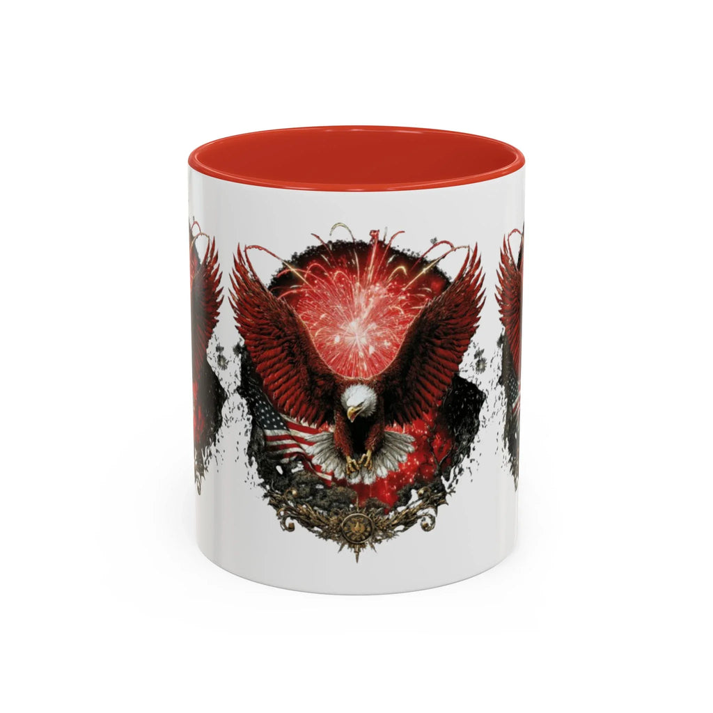 Red Eagle Emblem Accent Coffee Mug | Patriotic Eagle Design - 250 USA Celebration
