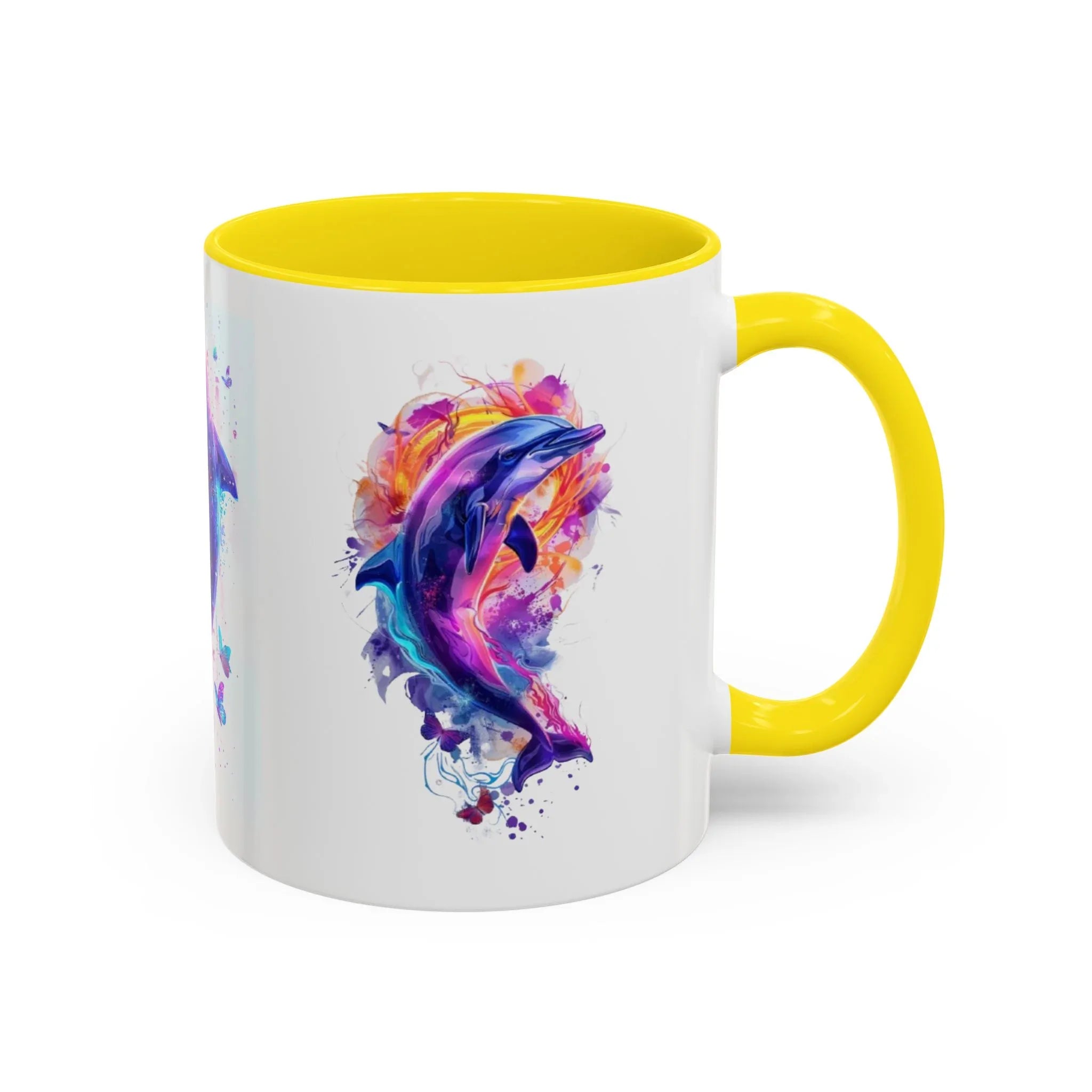 Y2K Chrome Dolphin Flaming Hoop Mug | Holographic Neon Dolphin Coffee Cup - 250 USA Celebration