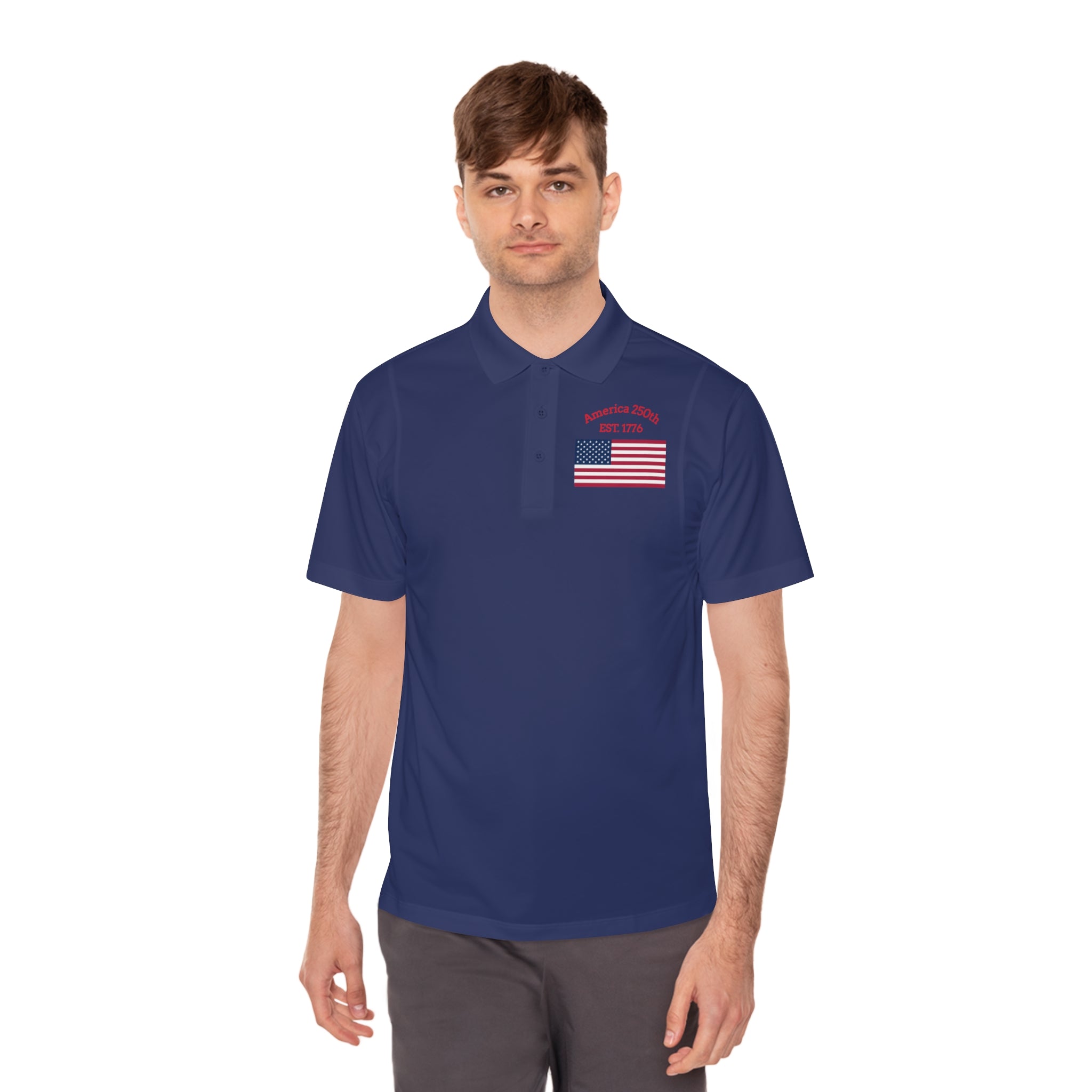 The "Legacy Portrait" Sport Polo – America 250 Signature Series - Men's Sport Polo — America 250 Commemorative Flag Wave Polo