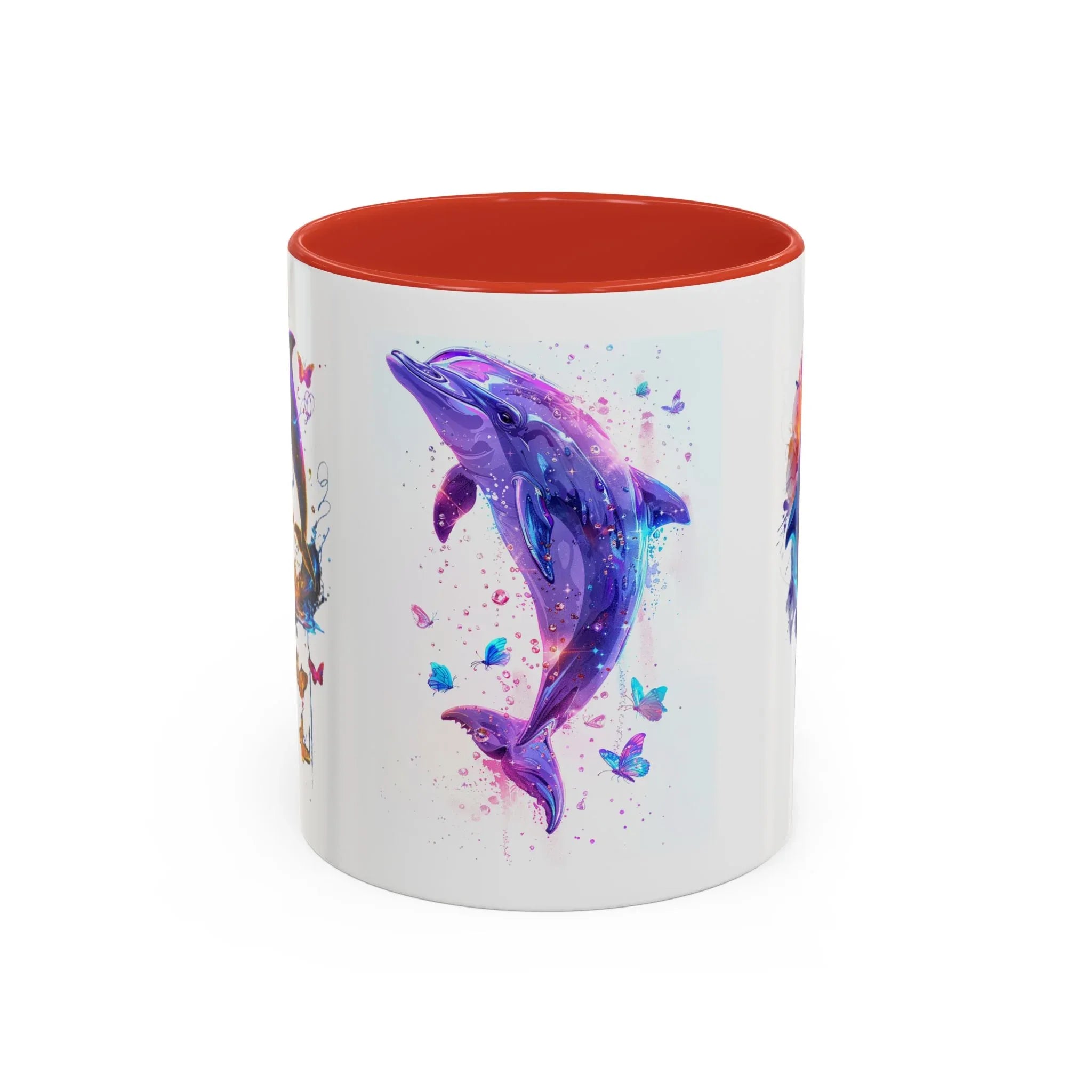 Y2K Chrome Dolphin Flaming Hoop Mug | Holographic Neon Dolphin Coffee Cup - 250 USA Celebration
