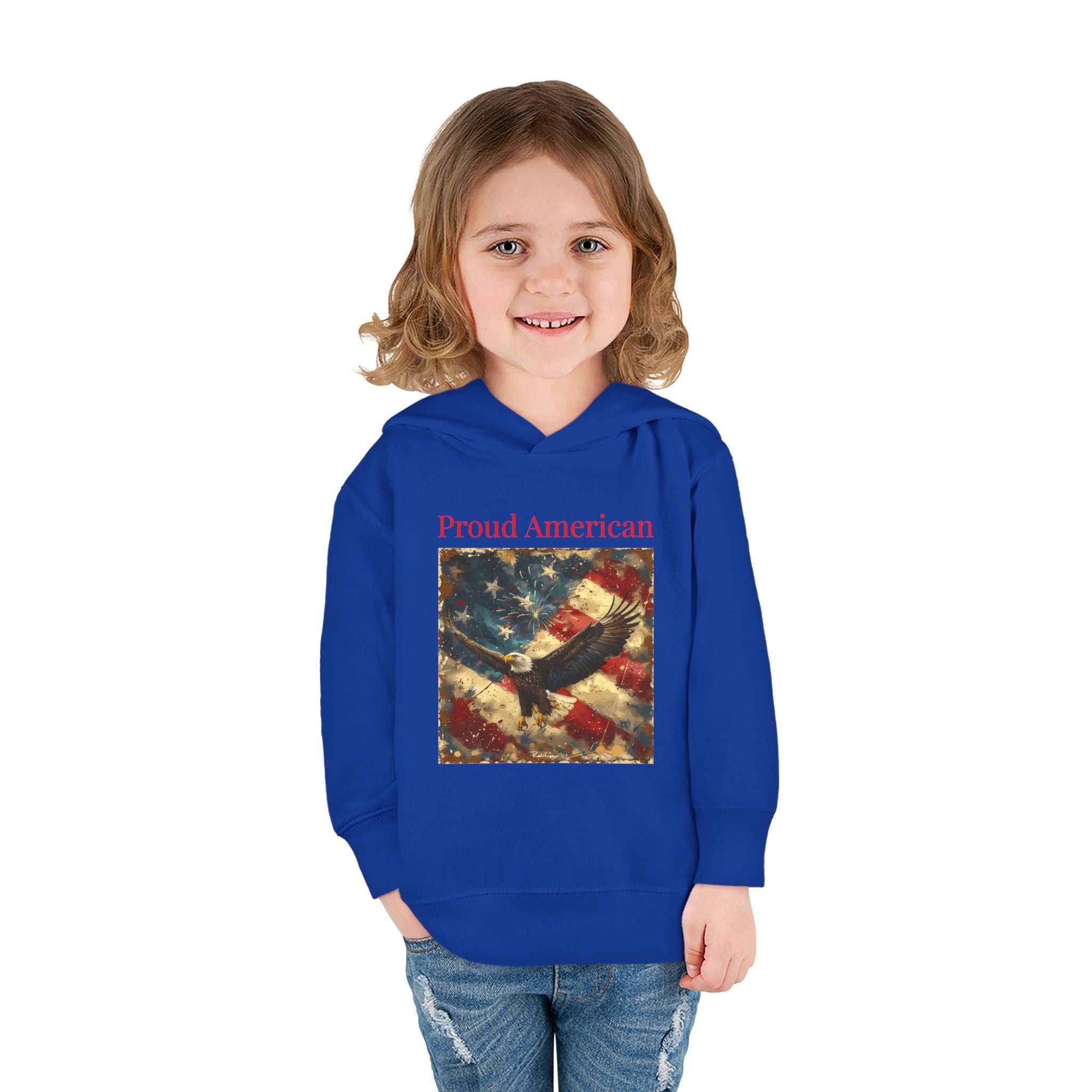 Toddler Hoodie — "Proud American" Eagle & Flag Pullover