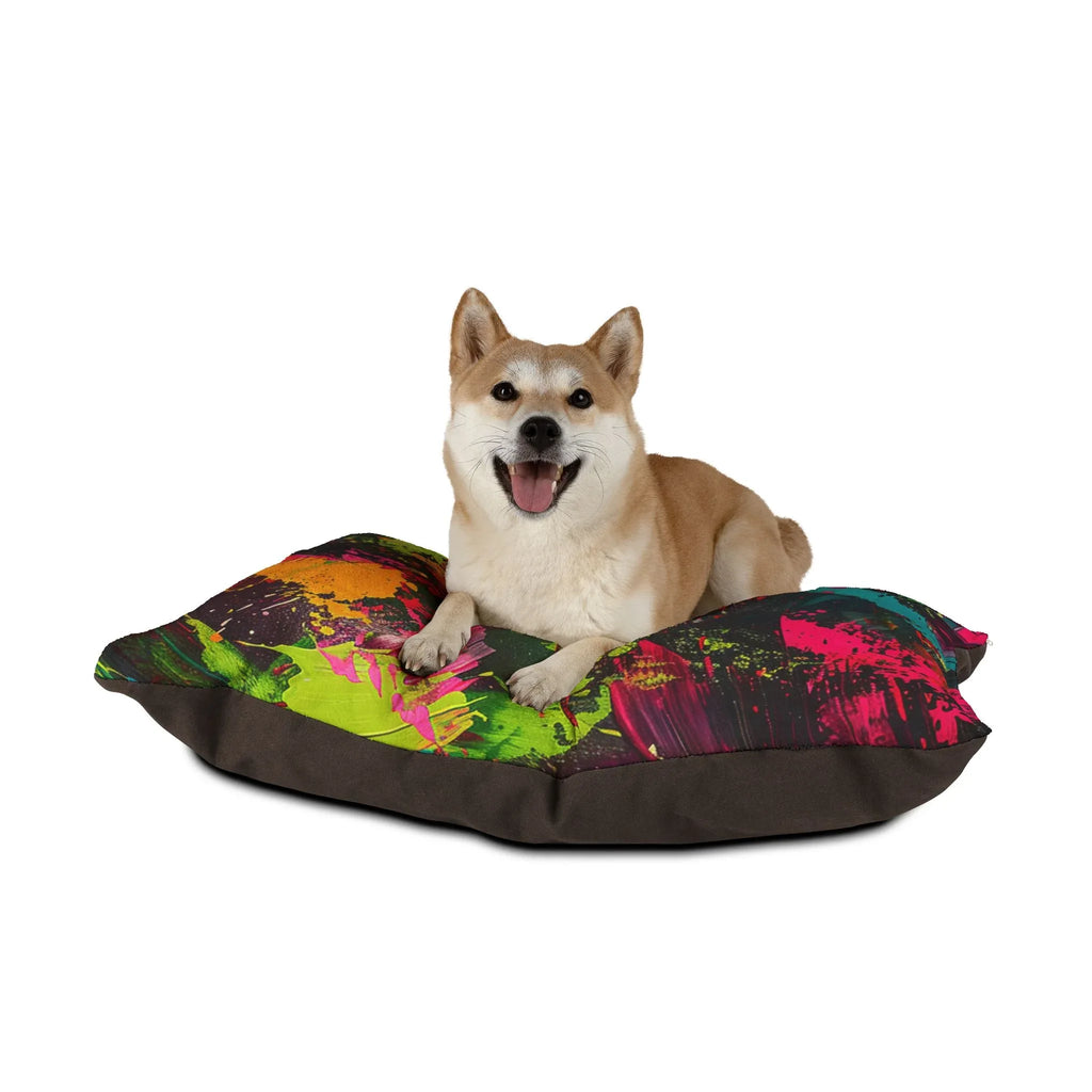 Neon Paint Splash Pet Bed | Abstract Colorful Brushstroke Dog Cushion - 250 USA Celebration