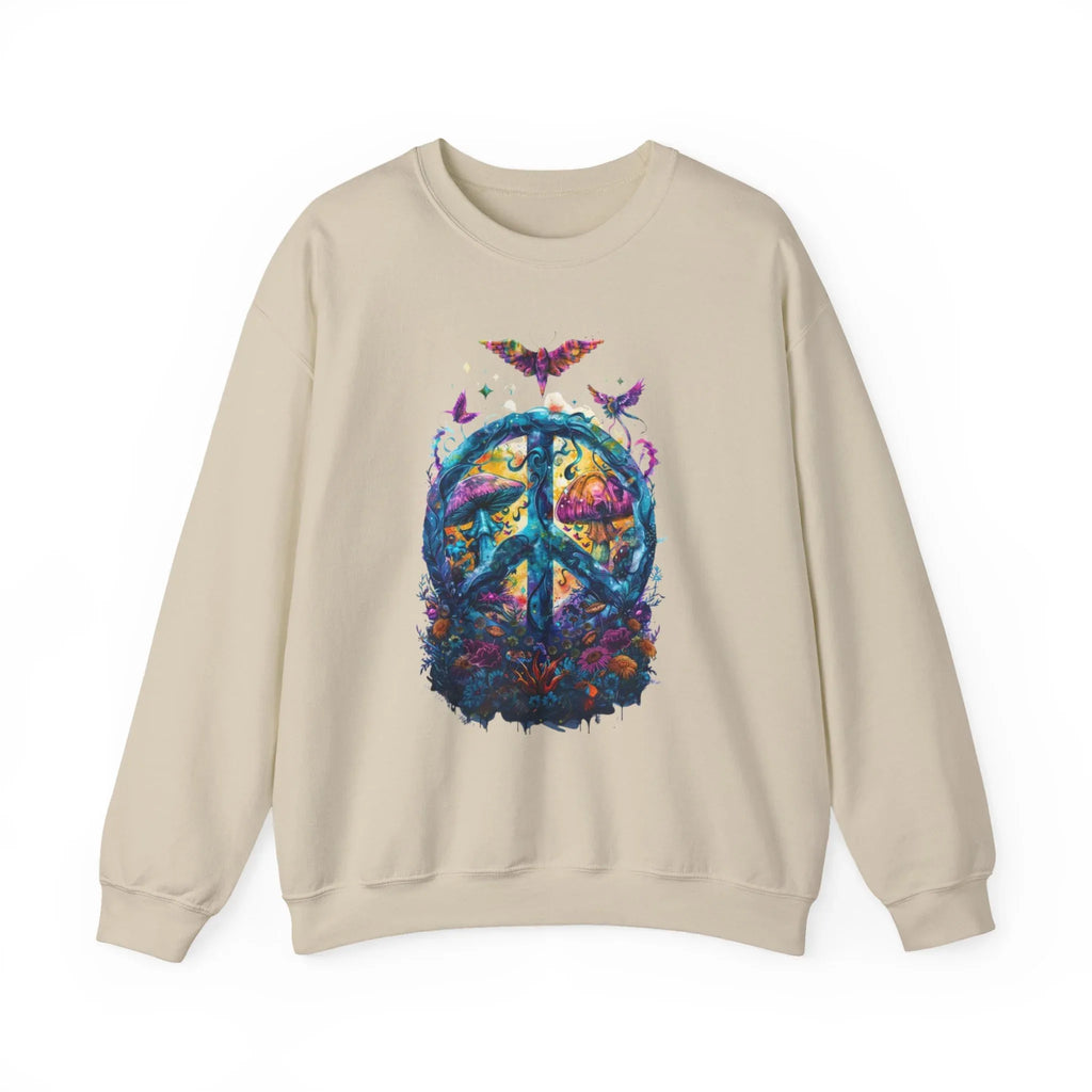 Psychedelic Mushroom Peace Sign Crewneck Sweatshirt | 60s Hippie Tie-Dye - 250 USA Celebration