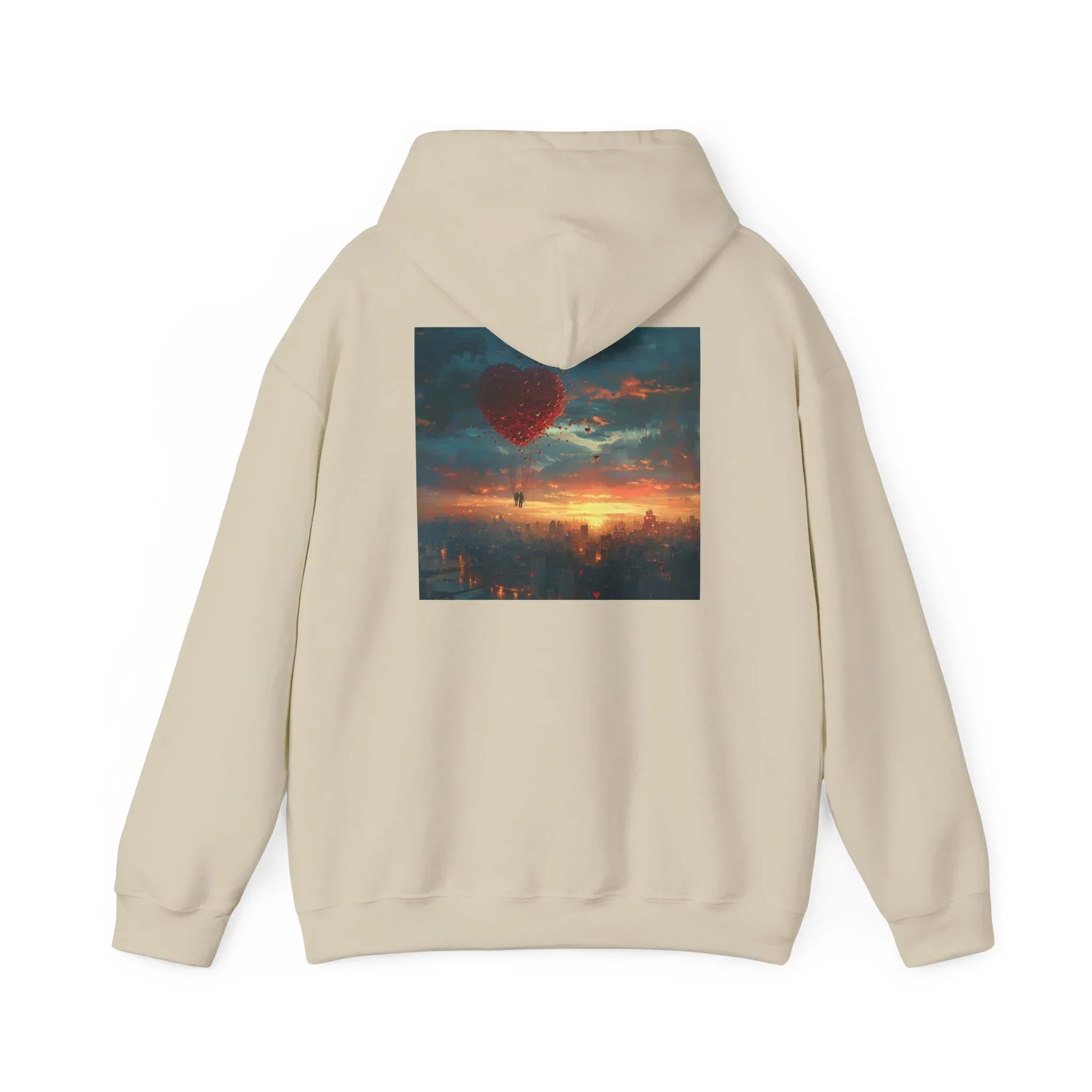 Romantic Sunset Hoodie with Hot Air Balloon, Unisex Sweatshirt for Valentines Day, Valentine's Day T-Shirts, Personalized Valentine's Gifts - 250 USA Celebration