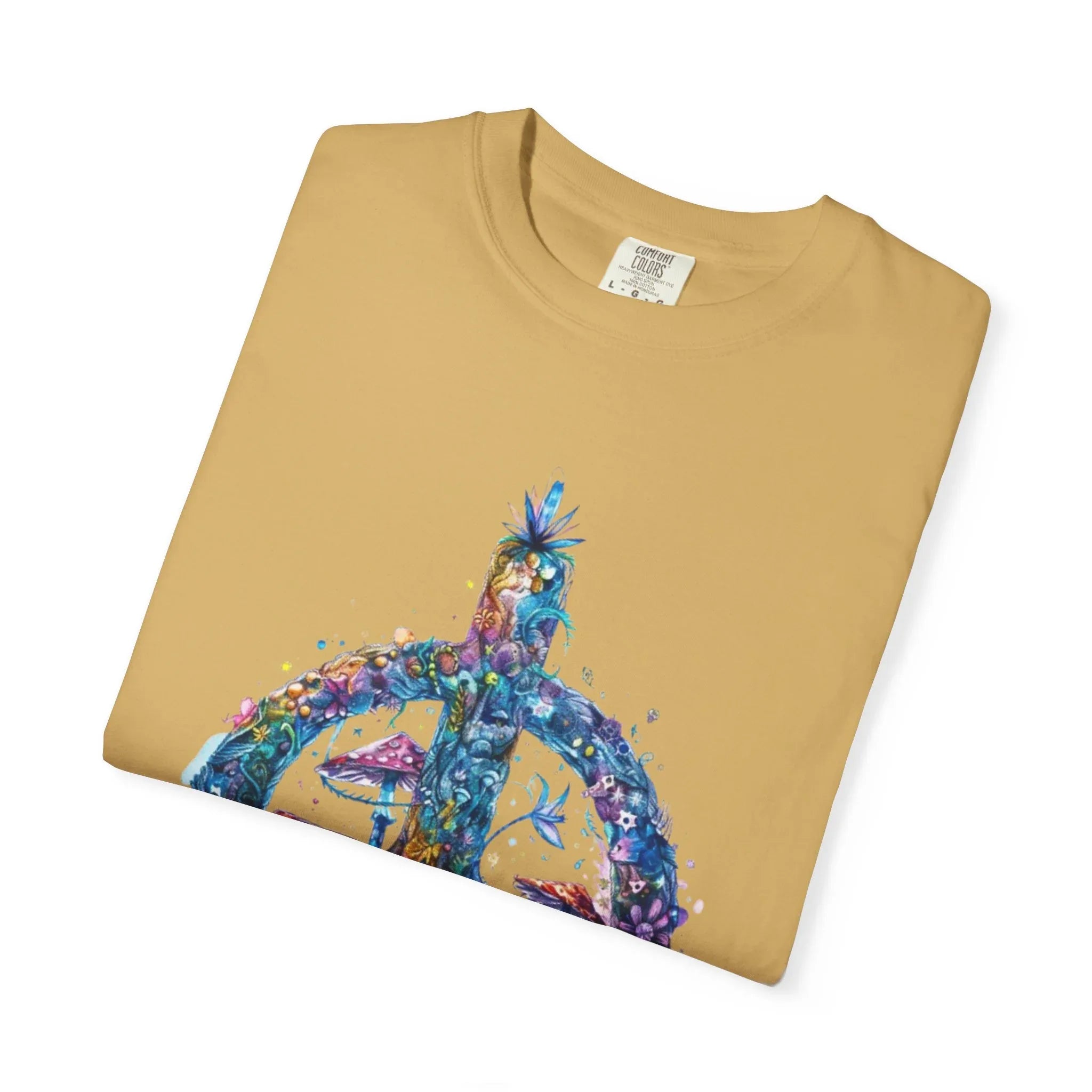 Psychedelic Mushroom Peace Sign T-Shirt | Neon Tie-Dye 60s Hippie Poster - 250 USA Celebration