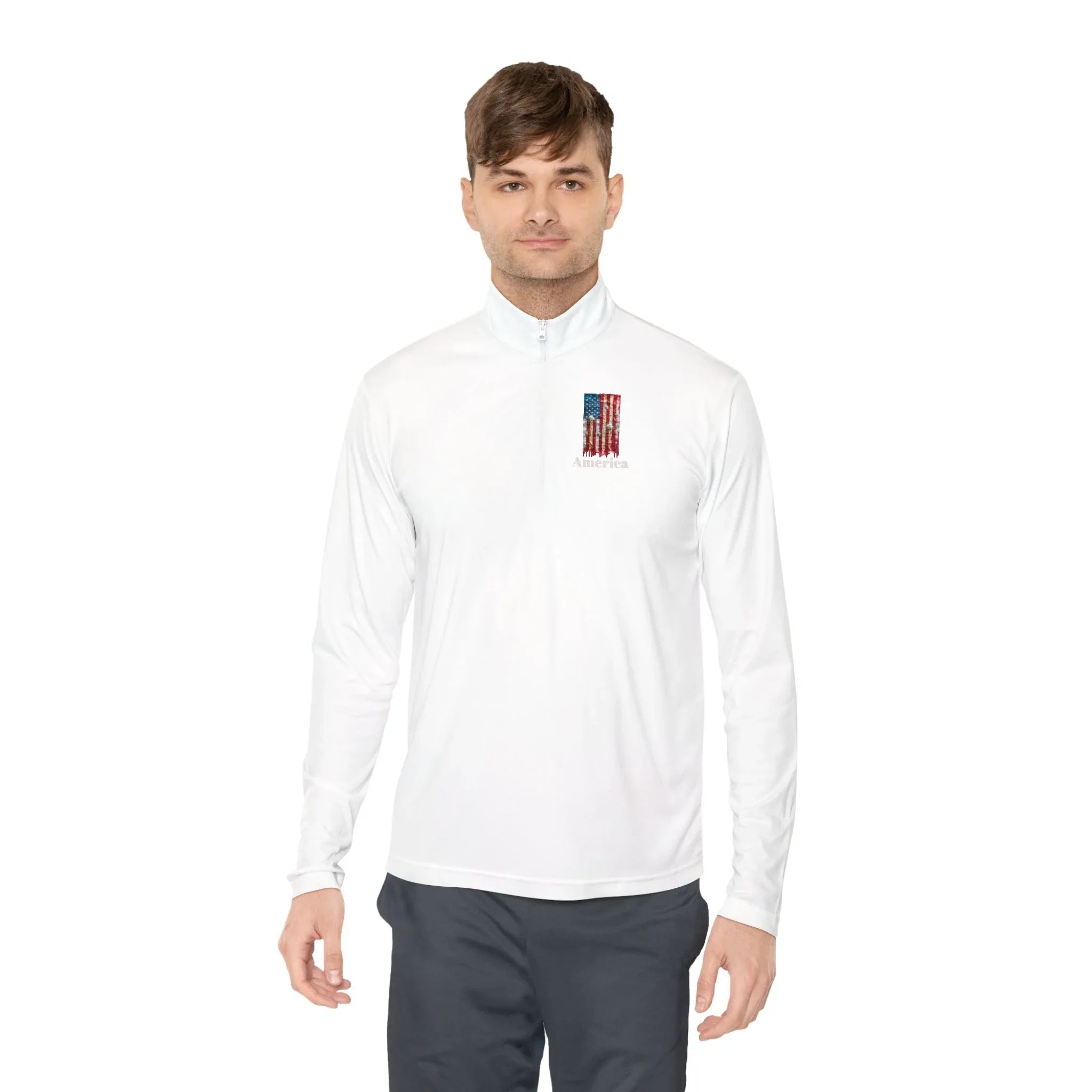 Distressed American Flag with Paw Print Quarter-Zip - 250 USA Celebration