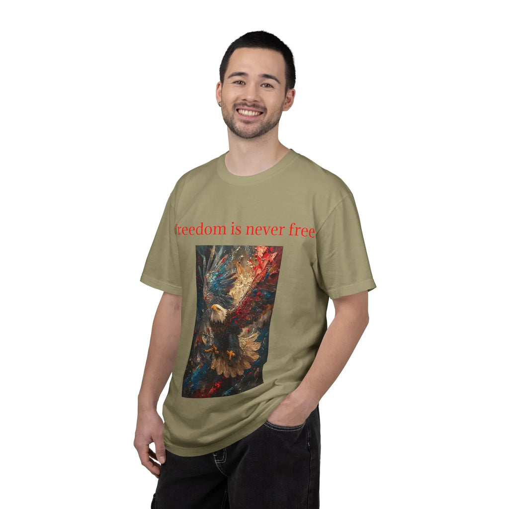 Freedom is Never Free T-shirt | Bald Eagle Patriotic Illustration - 250 USA Celebration