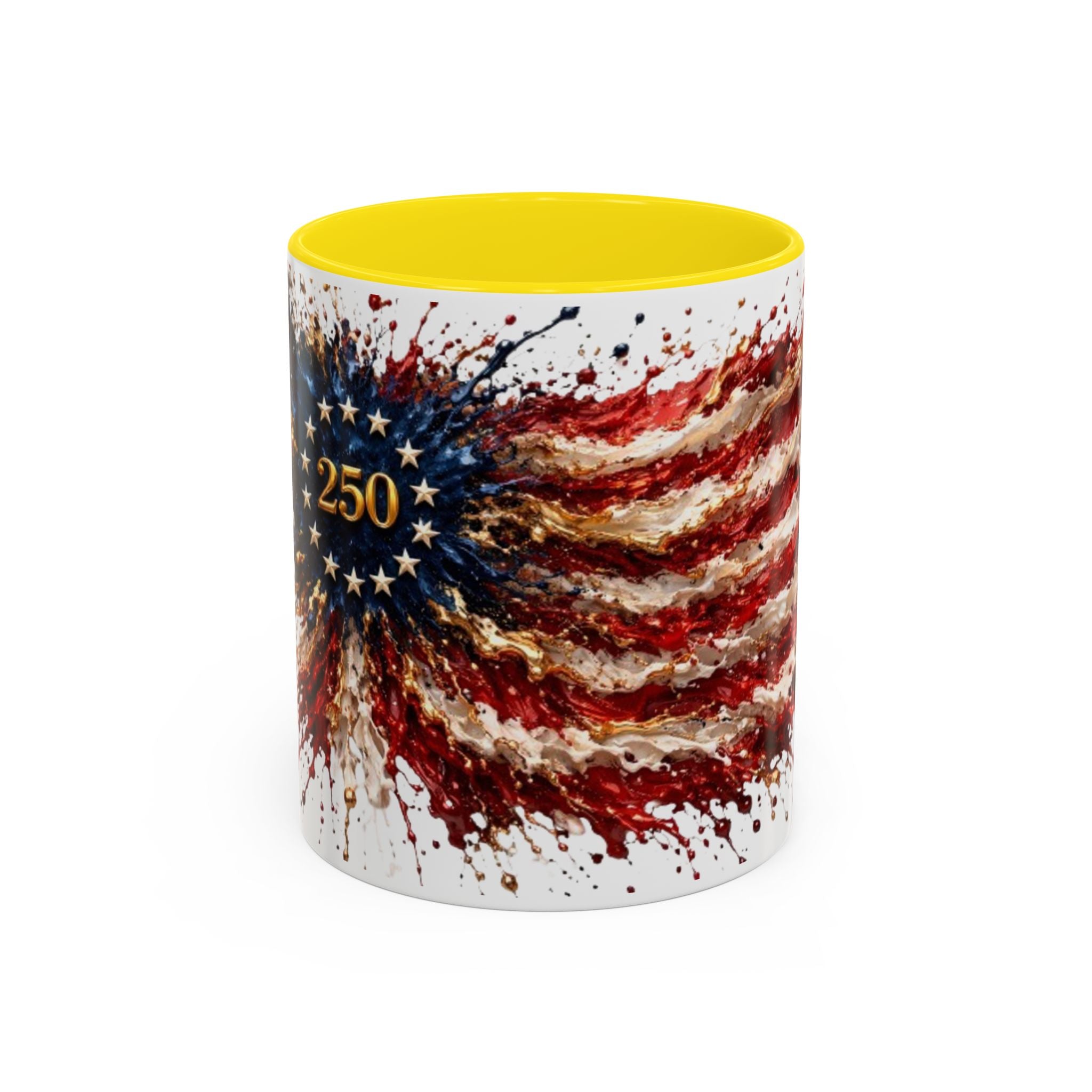 Patriotic 250th Anniversary Coffee Mug – American Flag Splash Accent (11/15oz)