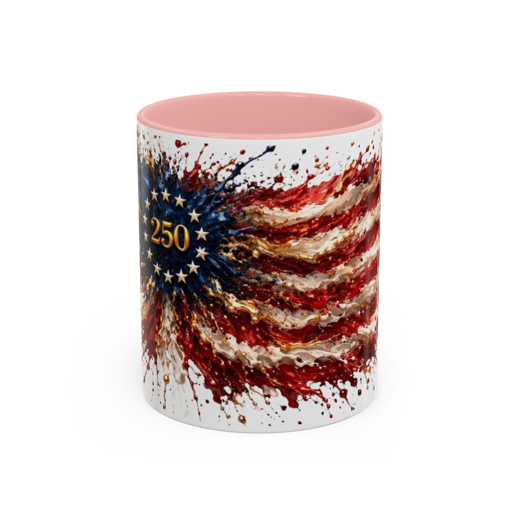 Patriotic 250th Anniversary Coffee Mug – American Flag Splash Accent (11/15oz)