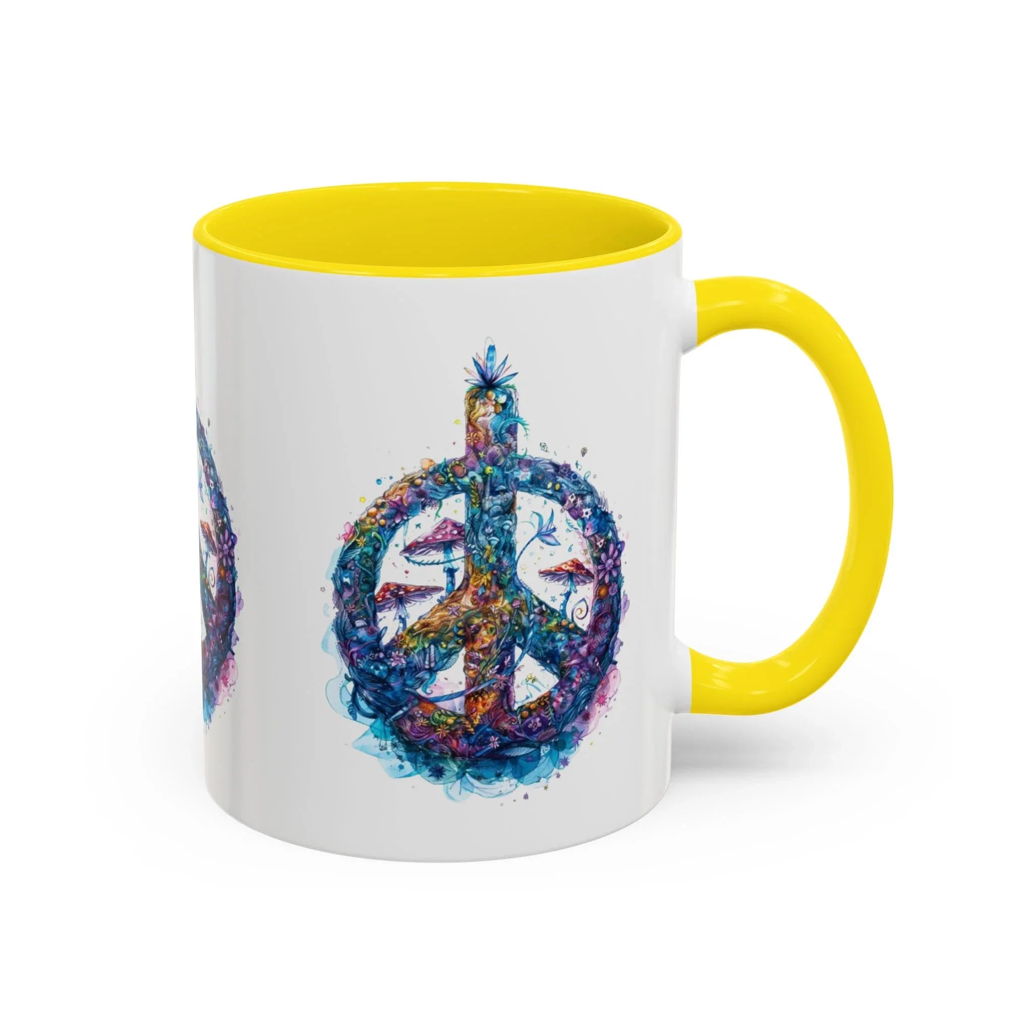 Psychedelic Mushroom Peace Sign Mug | Neon Tie-Dye Peace Script - 250 USA Celebration
