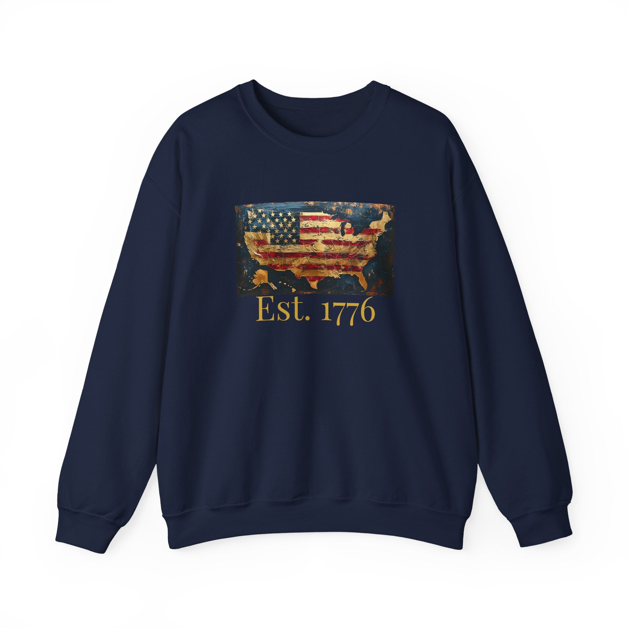 Crewneck Sweatshirt — Vintage American Flag Map “Est. 1776” (250th Anniversary)