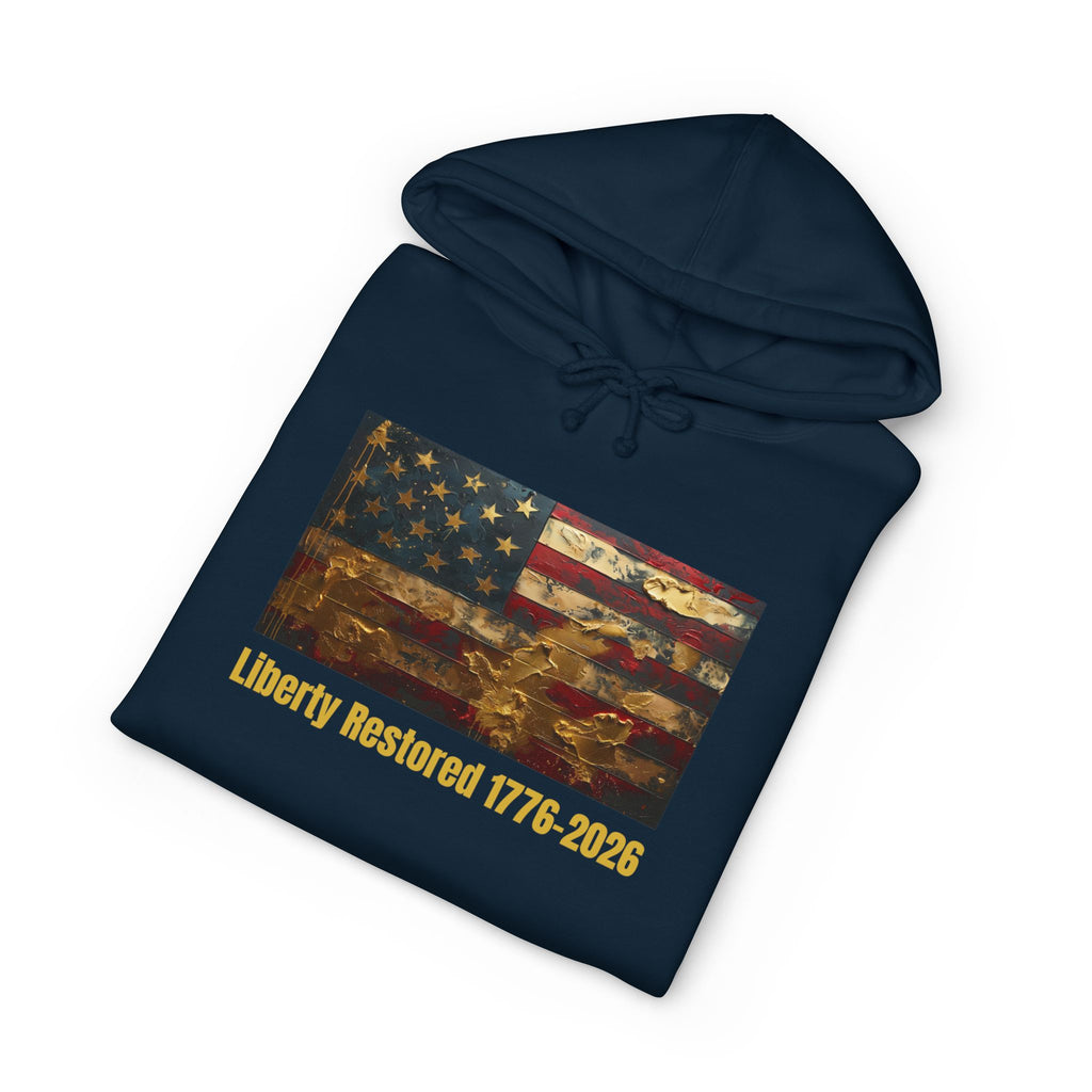 Liberty Restored 1776-2026 Hoodie — Vintage American Flag Patriotic Sweatshirt