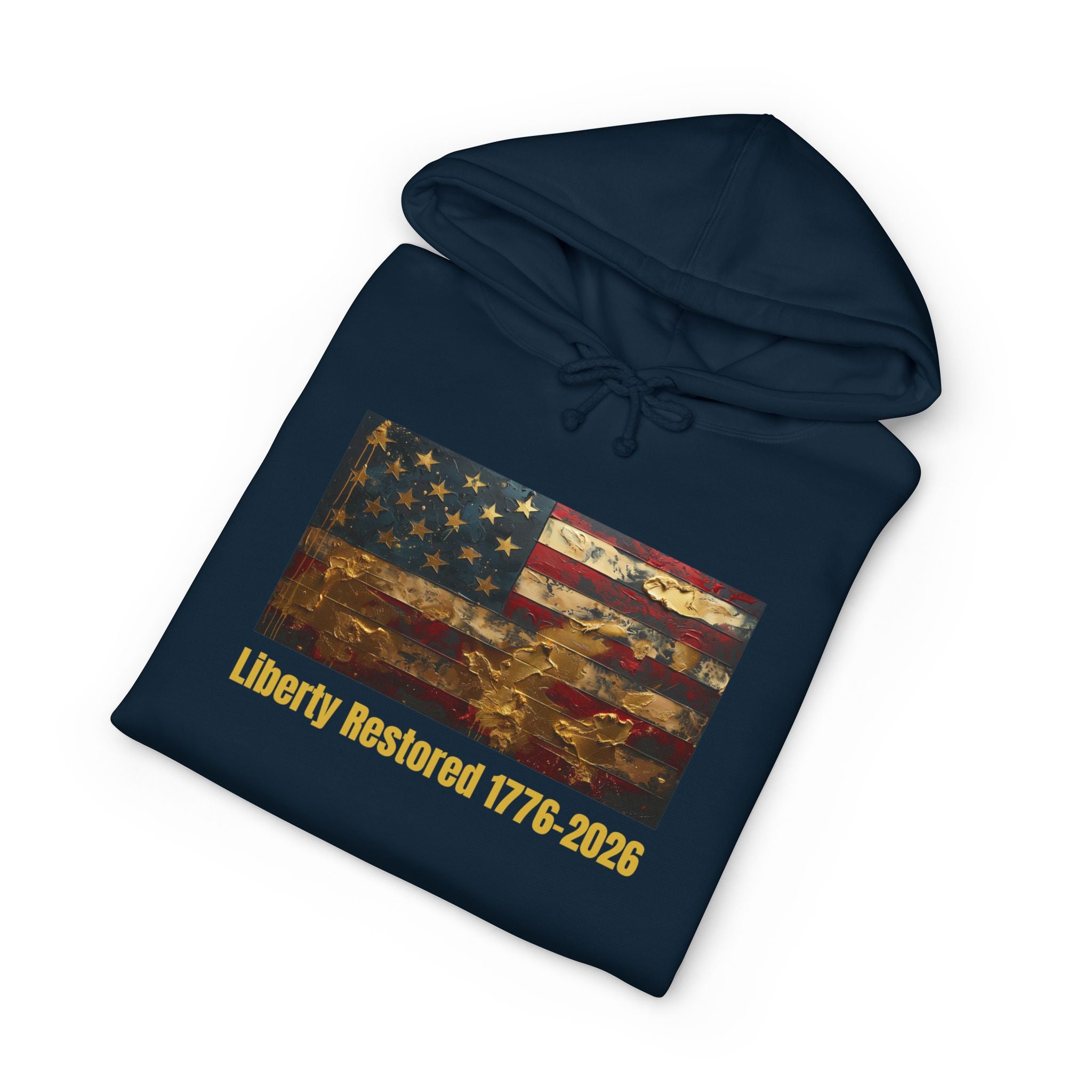 Liberty Restored 1776-2026 Hoodie — Vintage American Flag Patriotic Sweatshirt