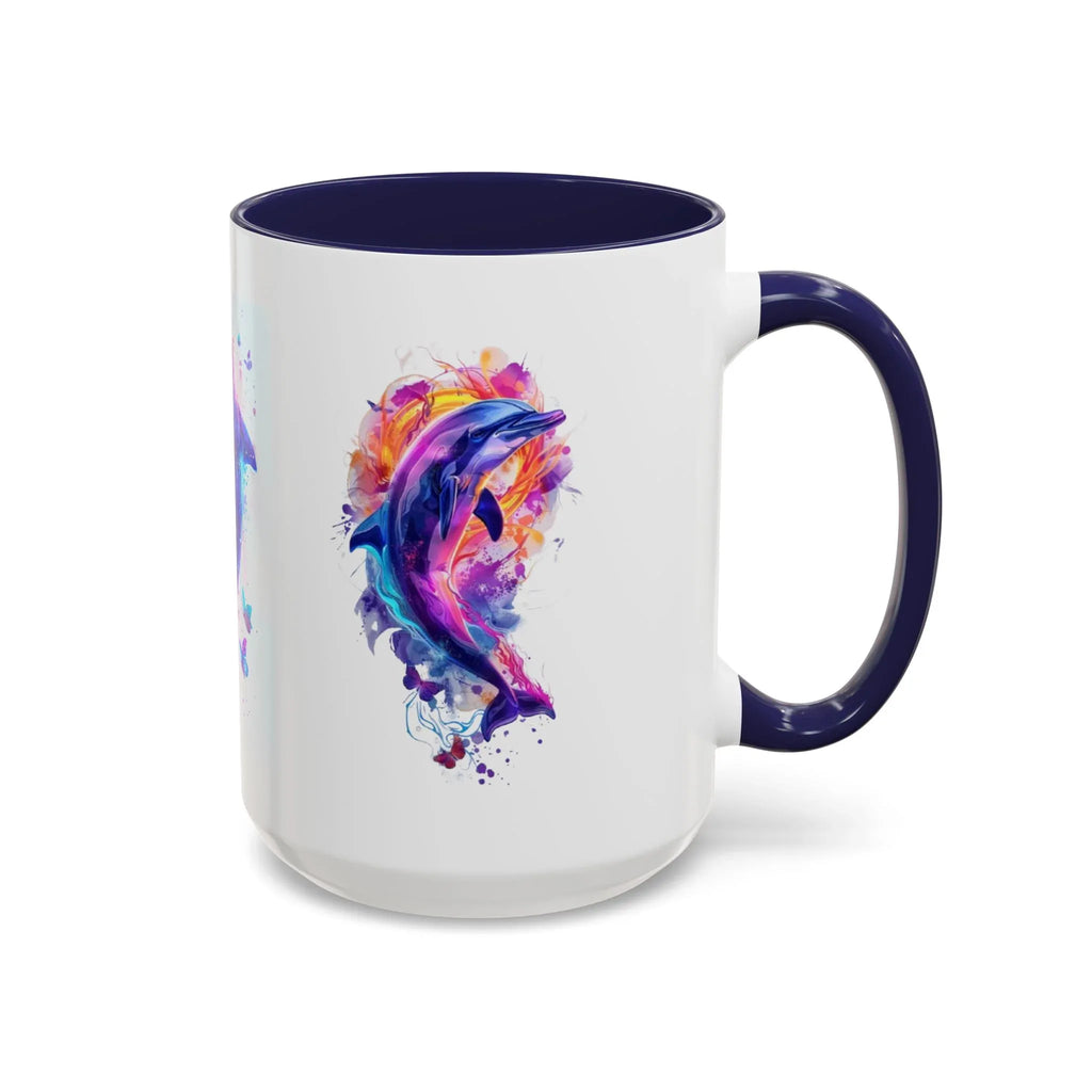 Y2K Chrome Dolphin Flaming Hoop Mug | Holographic Neon Dolphin Coffee Cup - 250 USA Celebration