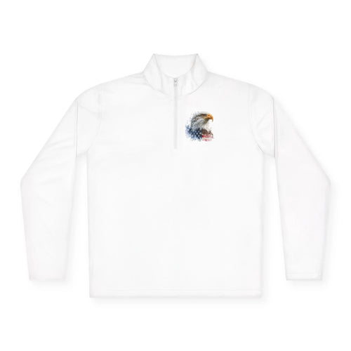 Watercolor Bald Eagle Chest Artwork Quarter-Zip Pullover | Patriotic Nature - 250 USA Celebration