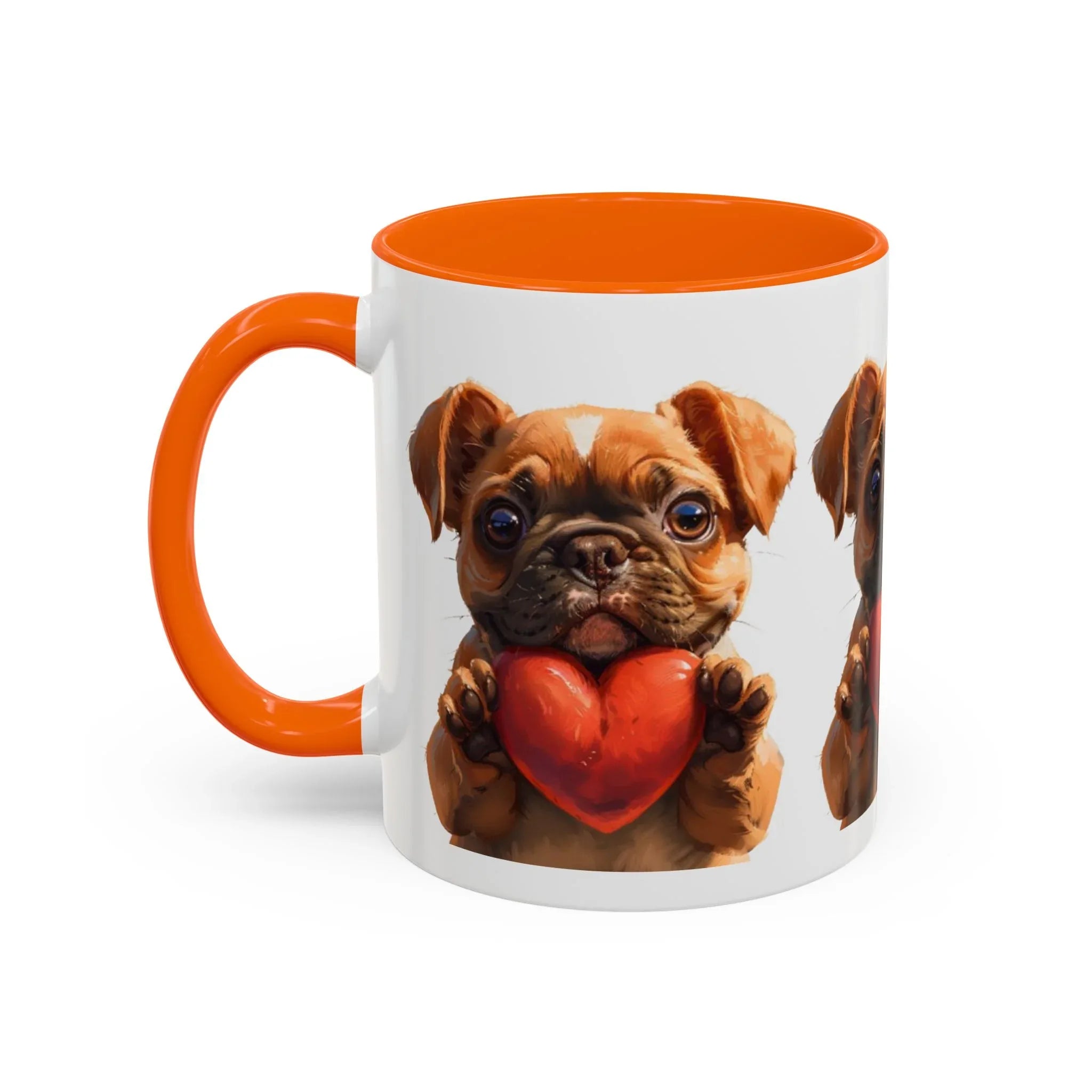 Cute French Bulldog Holding Red Heart Accent Coffee Mug | Puppy Cartoon Illustration - 250 USA Celebration