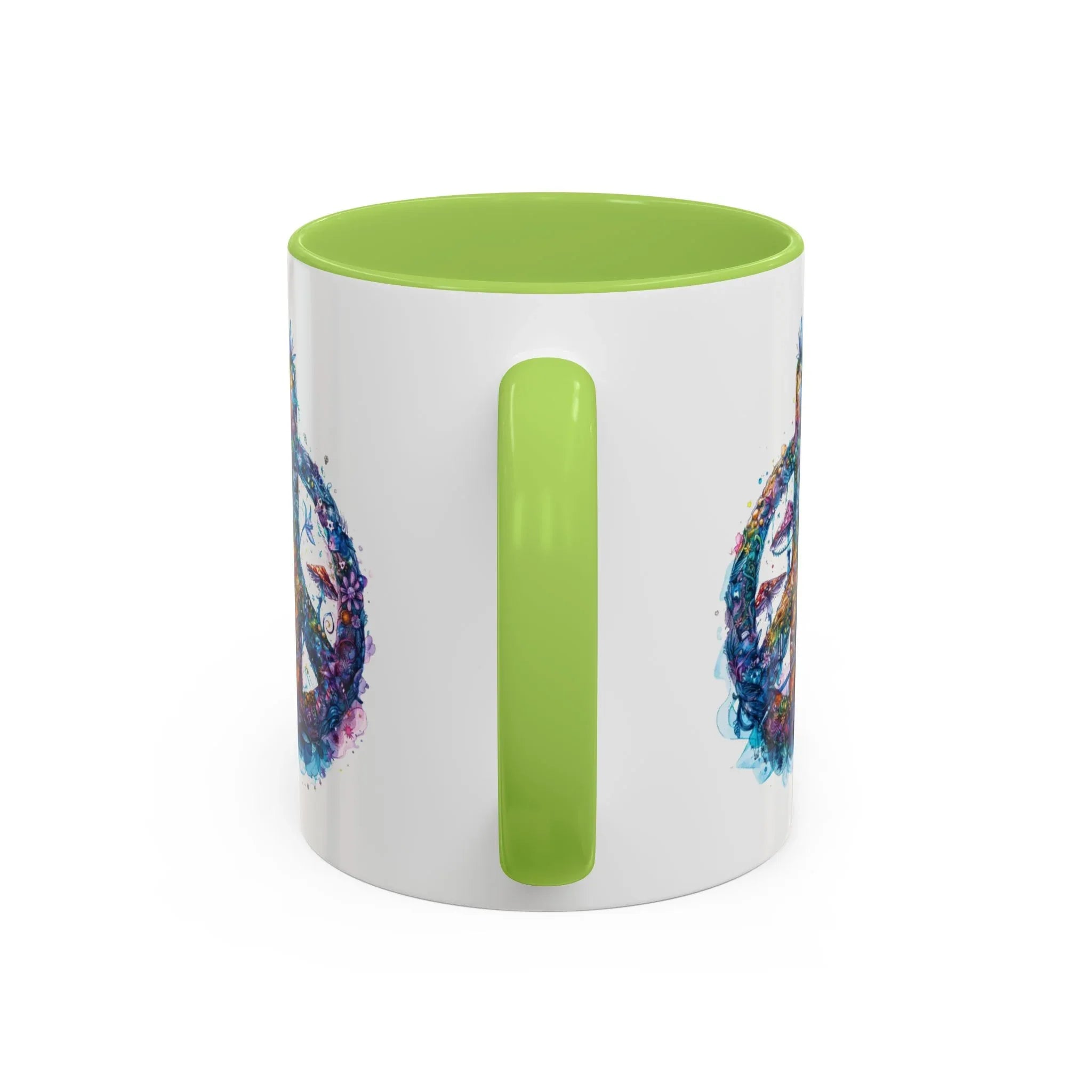 Psychedelic Mushroom Peace Sign Mug | Neon Tie-Dye Peace Script - 250 USA Celebration