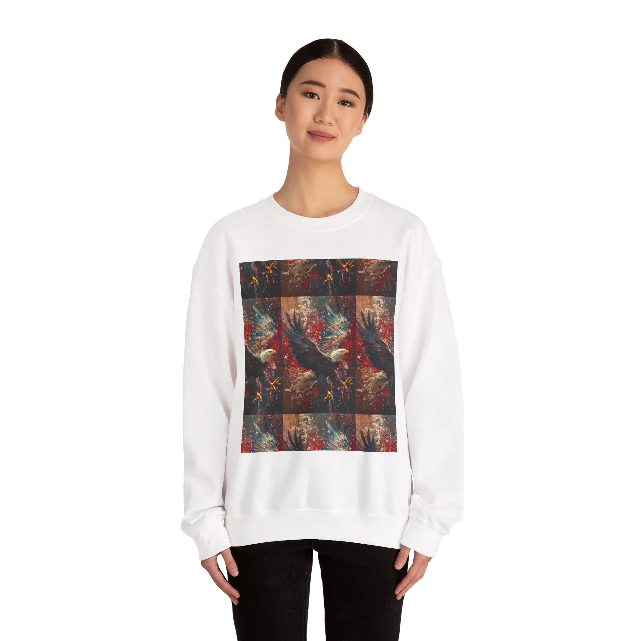 God Bless America Eagle Artwork crewneck sweatshirt | Patriotic eagle collage - 250 USA Celebration