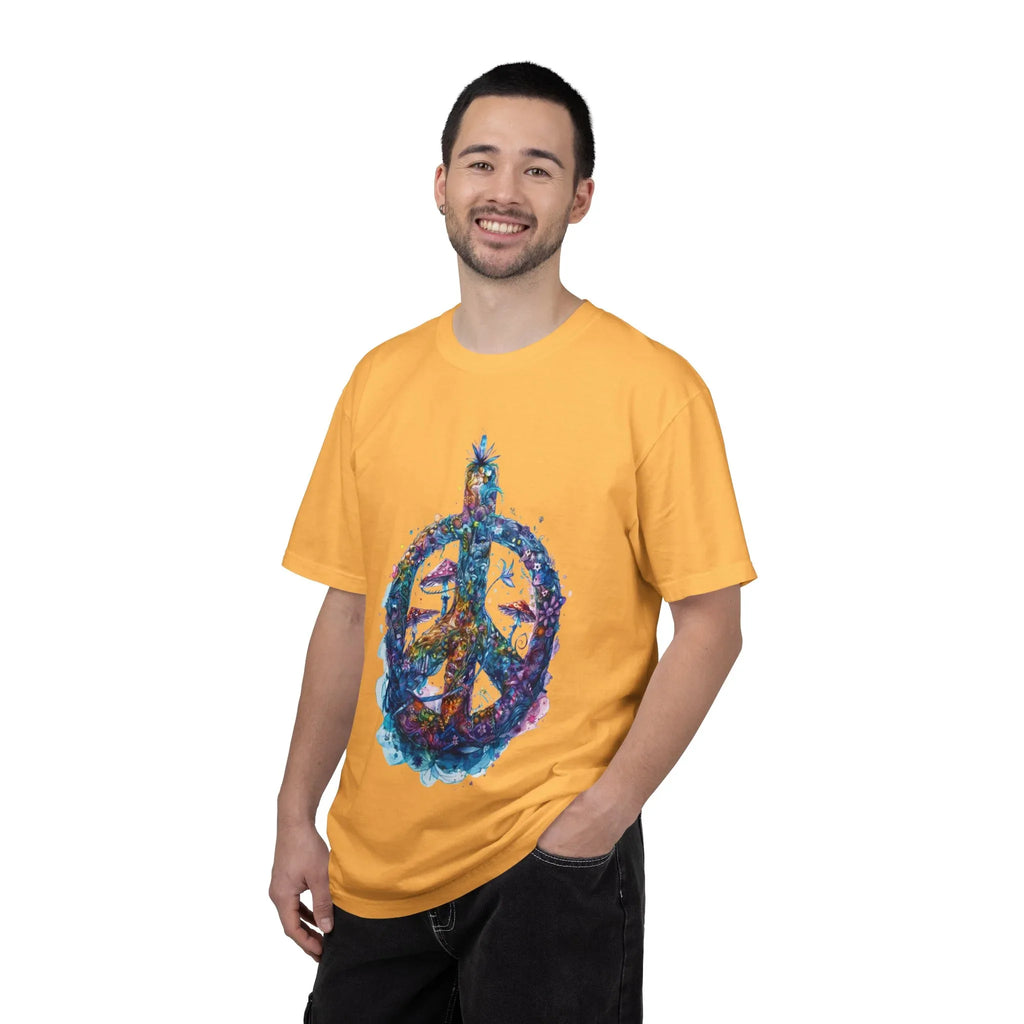 Psychedelic Mushroom Peace Sign T-Shirt | Neon Tie-Dye 60s Hippie Poster - 250 USA Celebration