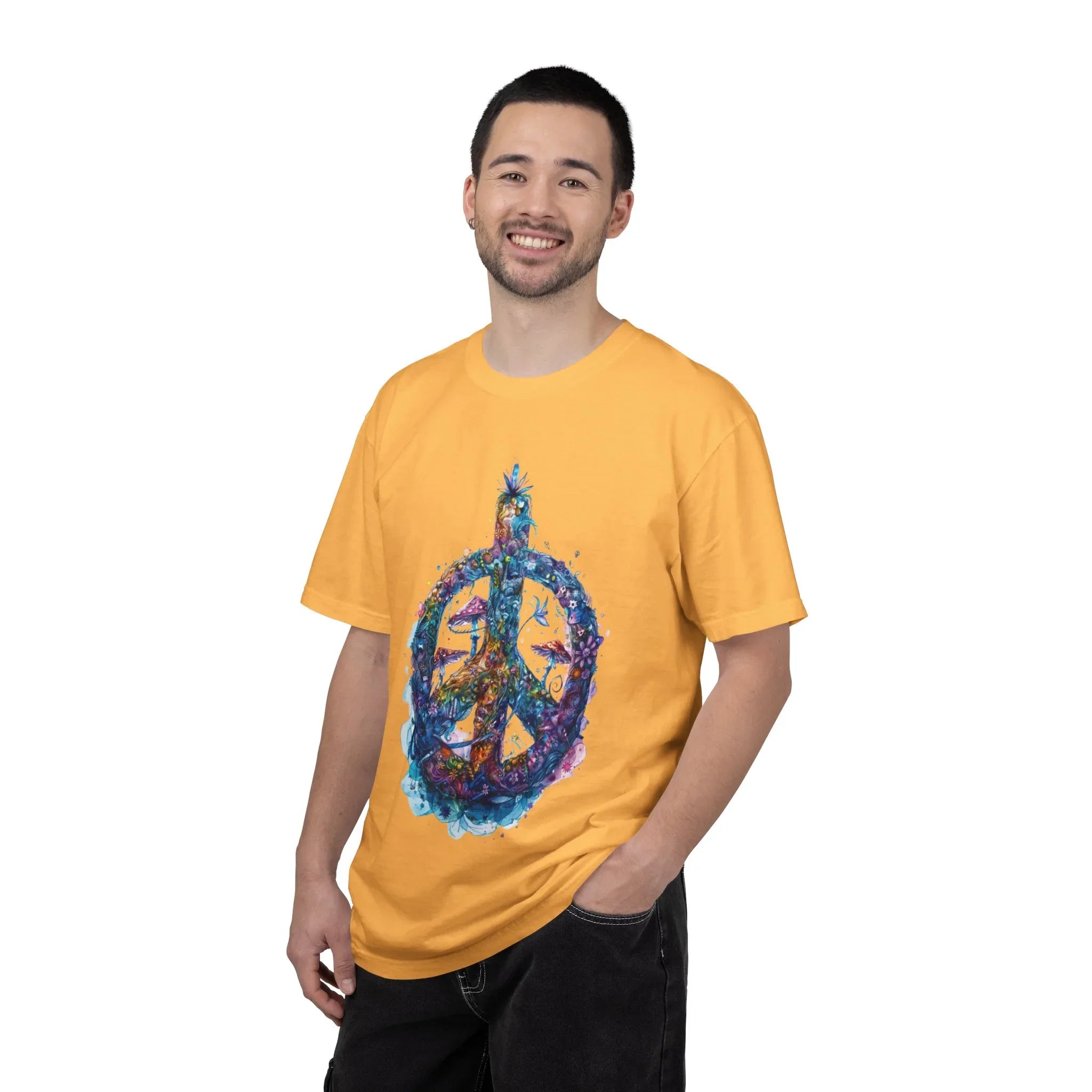 Psychedelic Mushroom Peace Sign T-Shirt | Neon Tie-Dye 60s Hippie Poster - 250 USA Celebration