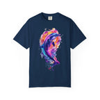 Colorful Watercolor Dolphin T-shirt | Vibrant Ocean Dolphin Tee Chrome Y2K Fantasy Dolphins & Butterflies T-Shirt | Airbrushed Liquid Metal - 250 USA Celebration