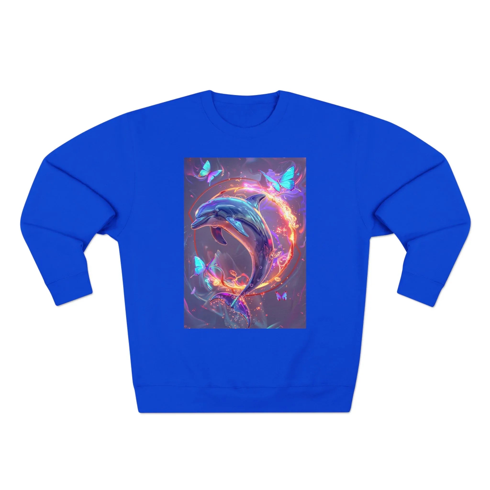 Neon Mystic Dolphin Ring sweatshirt | Glowing Butterflies, Fantasy Ocean Art - 250 USA Celebration