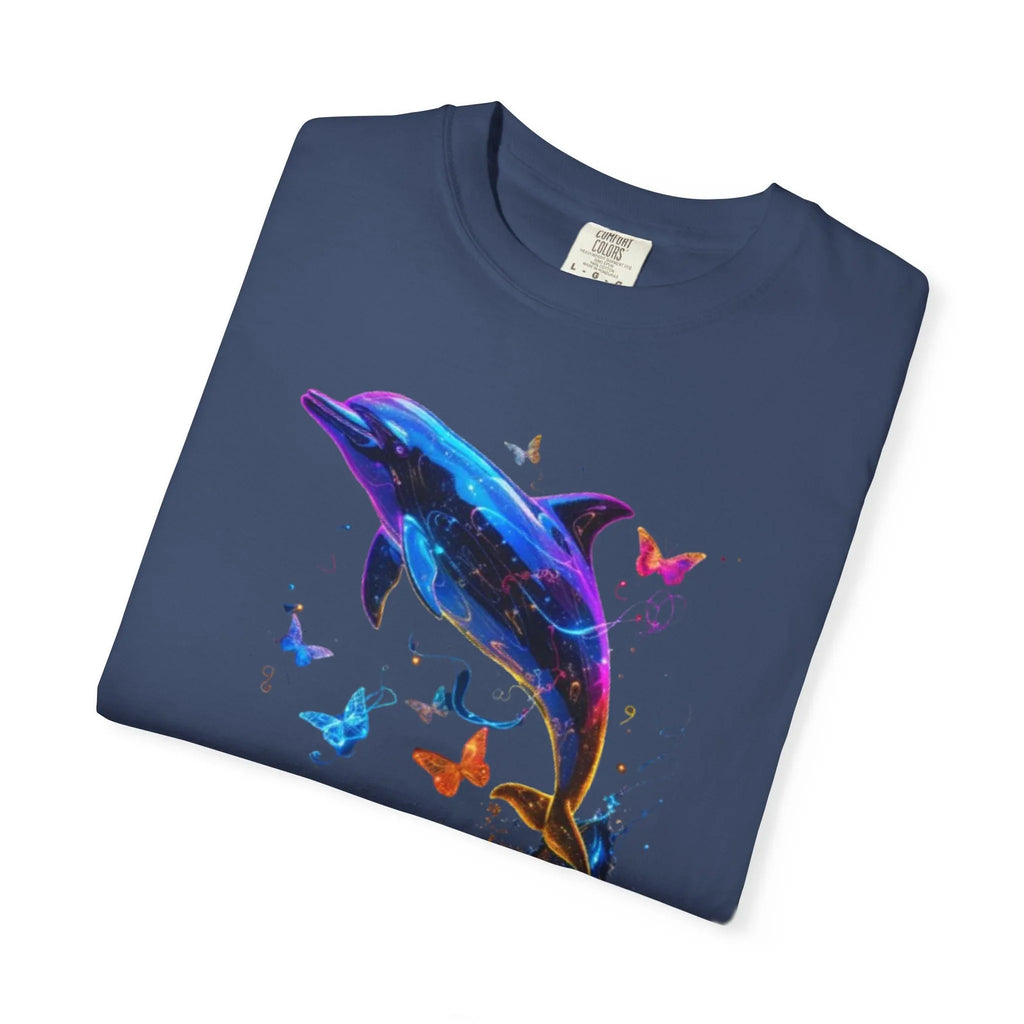 Colorful Dolphin Splash with Butterflies T-Shirt | Ocean Animal Tee - 250 USA Celebration