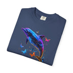Colorful Dolphin Splash with Butterflies T-Shirt | Ocean Animal Tee - 250 USA Celebration