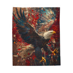 Patriotic Eagle Artwork Velveteen Plush Blanket | Flying Bald Eagle Illustration