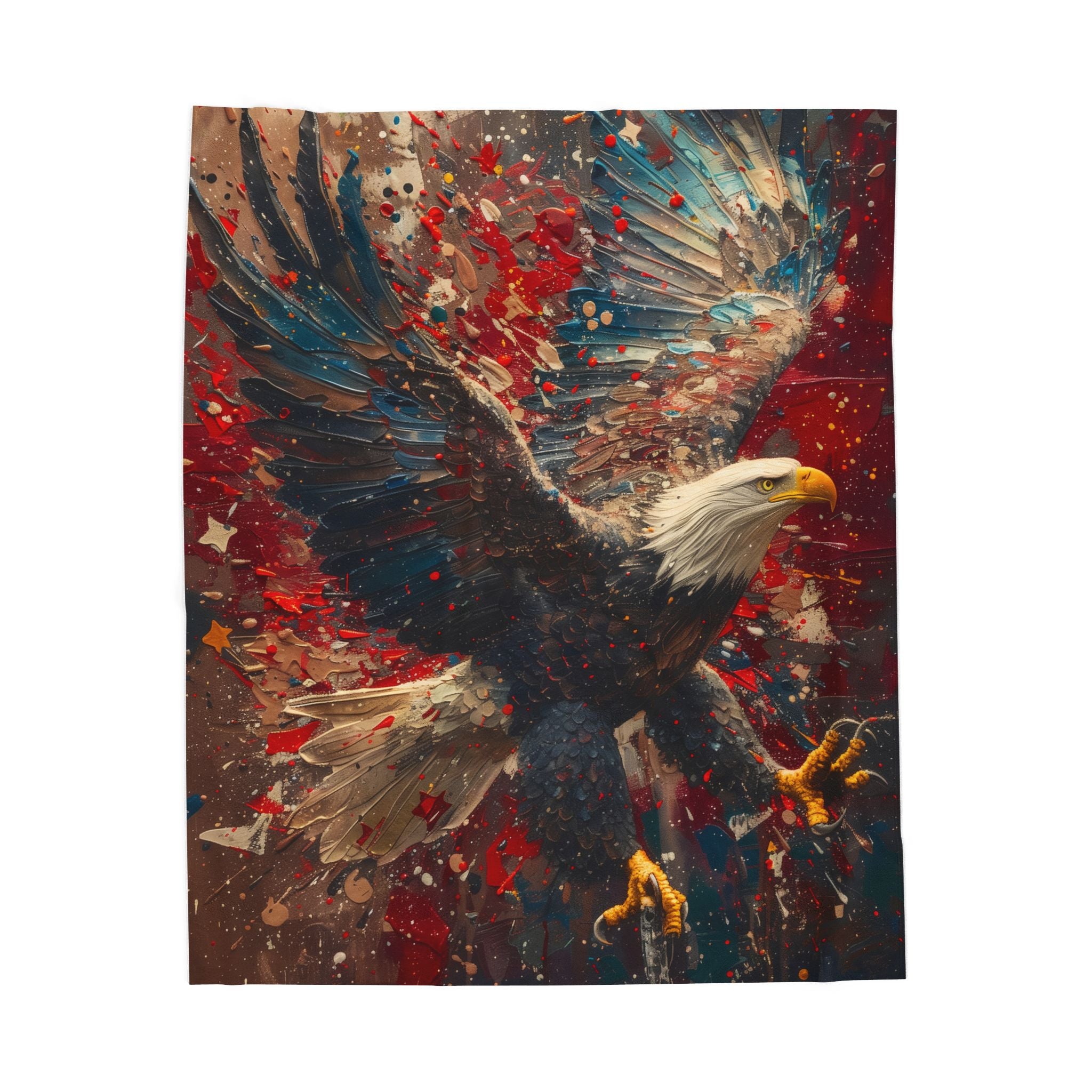 Patriotic Eagle Artwork Velveteen Plush Blanket | Flying Bald Eagle Illustration