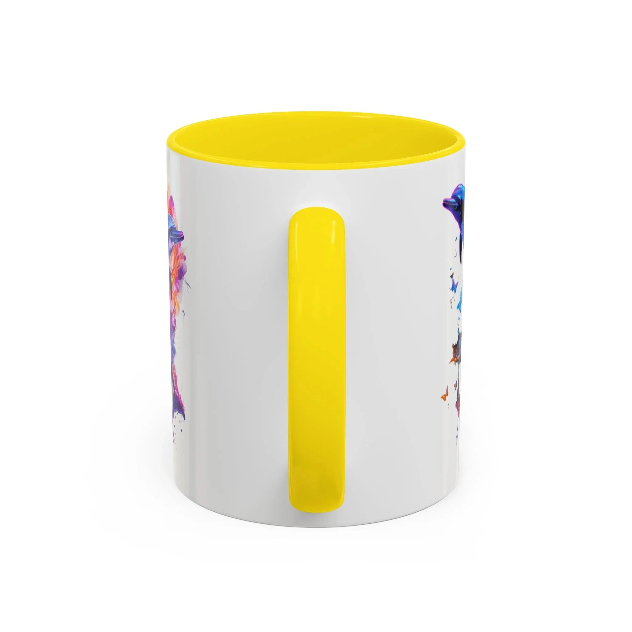 Y2K Chrome Dolphin Flaming Hoop Mug | Holographic Neon Dolphin Coffee Cup - 250 USA Celebration