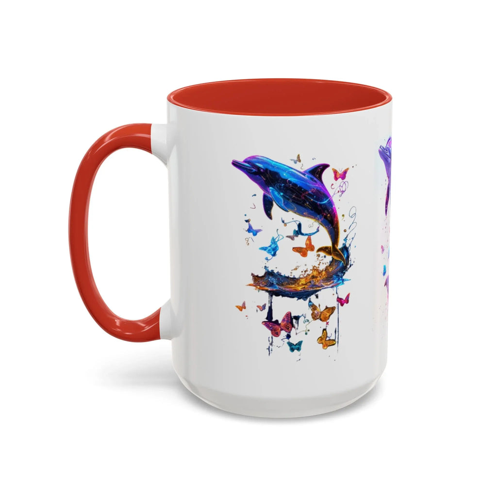 Y2K Chrome Dolphin Flaming Hoop Mug | Holographic Neon Dolphin Coffee Cup - 250 USA Celebration