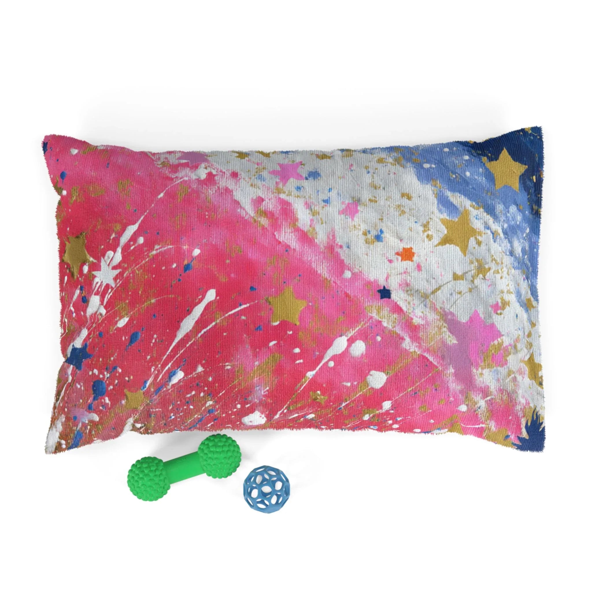 Gold Star Splash Pet Bed | Abstract Pink Blue Paint Splatter - 250 USA Celebration