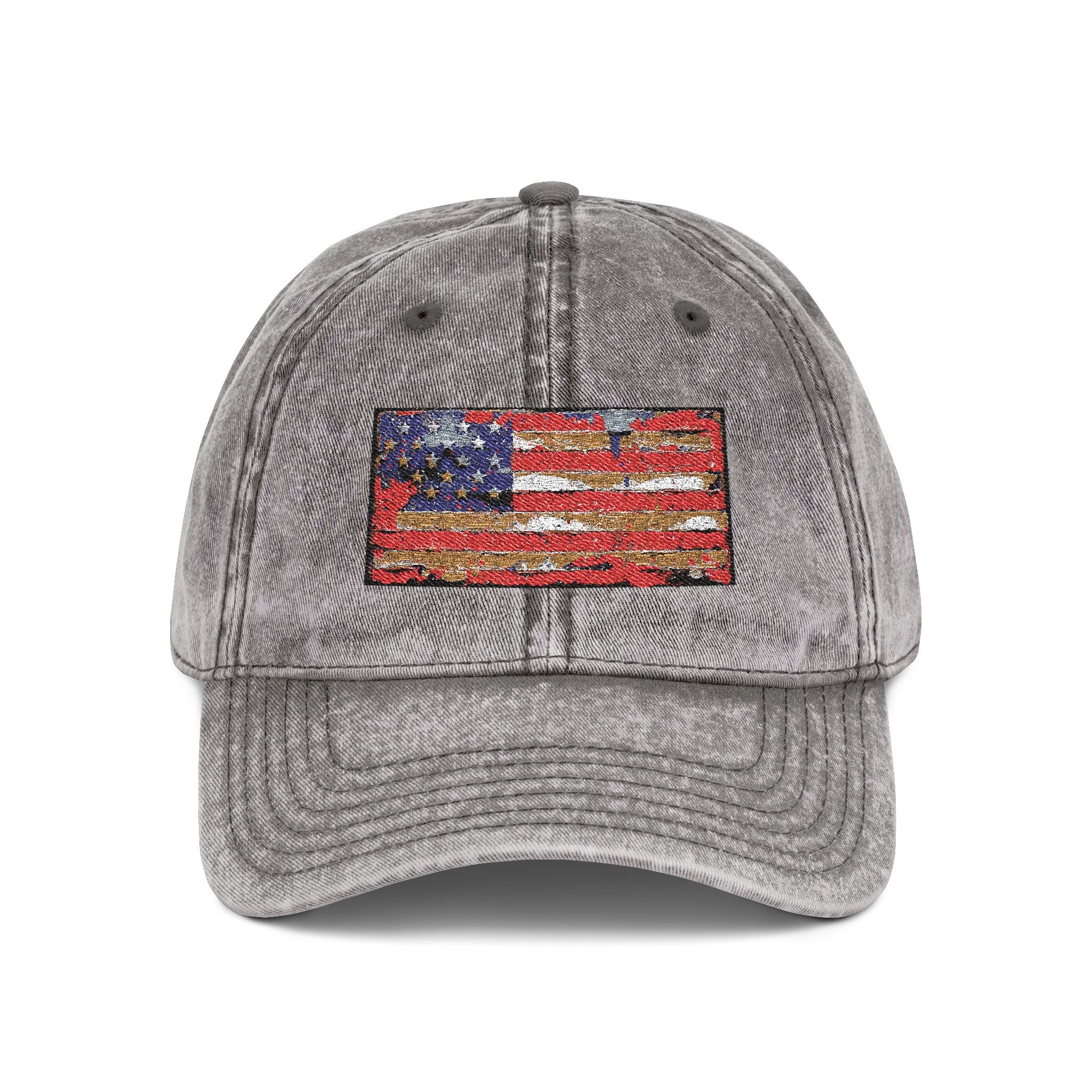 Vintage Embroidered American Flag Cap — Distressed Red Baseball Hat