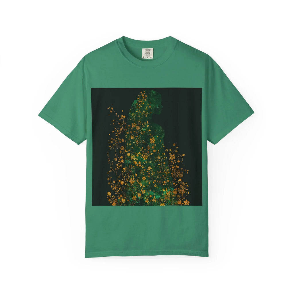 Green Floral Silhouette T-shirt | Botanical Sparkle Art abstract art t-shirt, women's, abstract graphic tee women, girls abstract shirt - 250 USA Celebration
