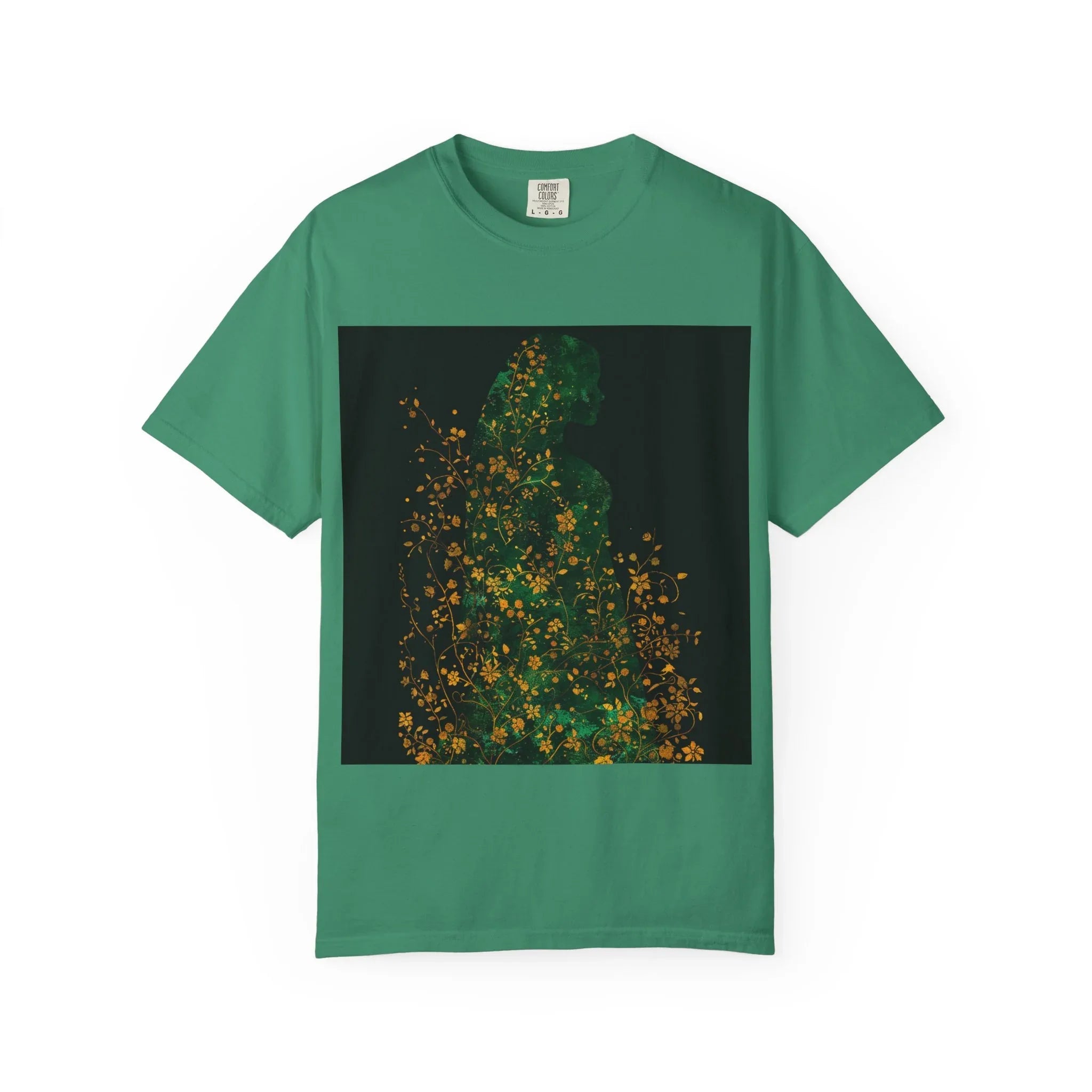 Green Floral Silhouette T-shirt | Botanical Sparkle Art abstract art t-shirt, women's, abstract graphic tee women, girls abstract shirt - 250 USA Celebration