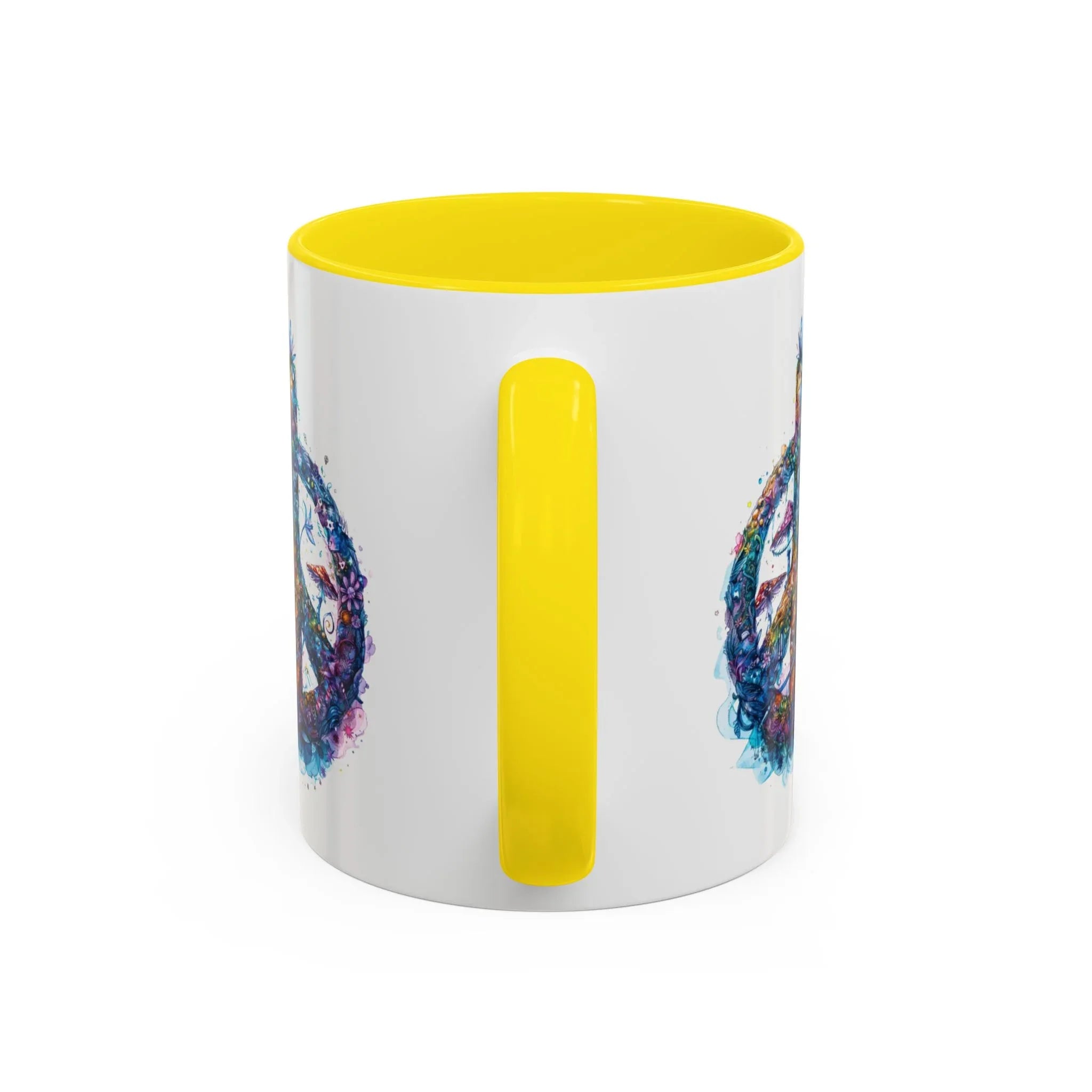 Psychedelic Mushroom Peace Sign Mug | Neon Tie-Dye Peace Script - 250 USA Celebration